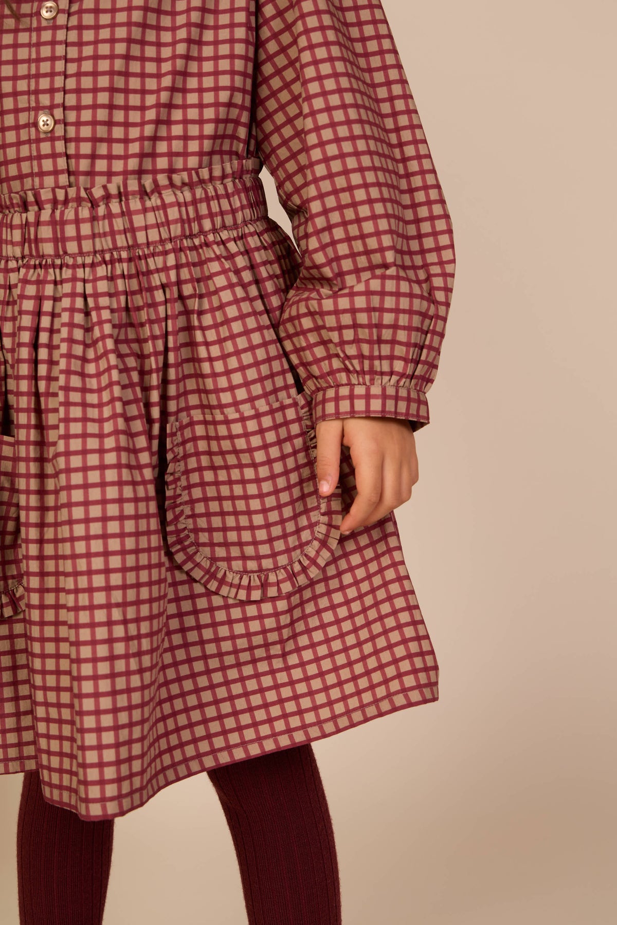 Poplin rok met ruchezakken Kids - Bordeaux Check | 101443 Julia