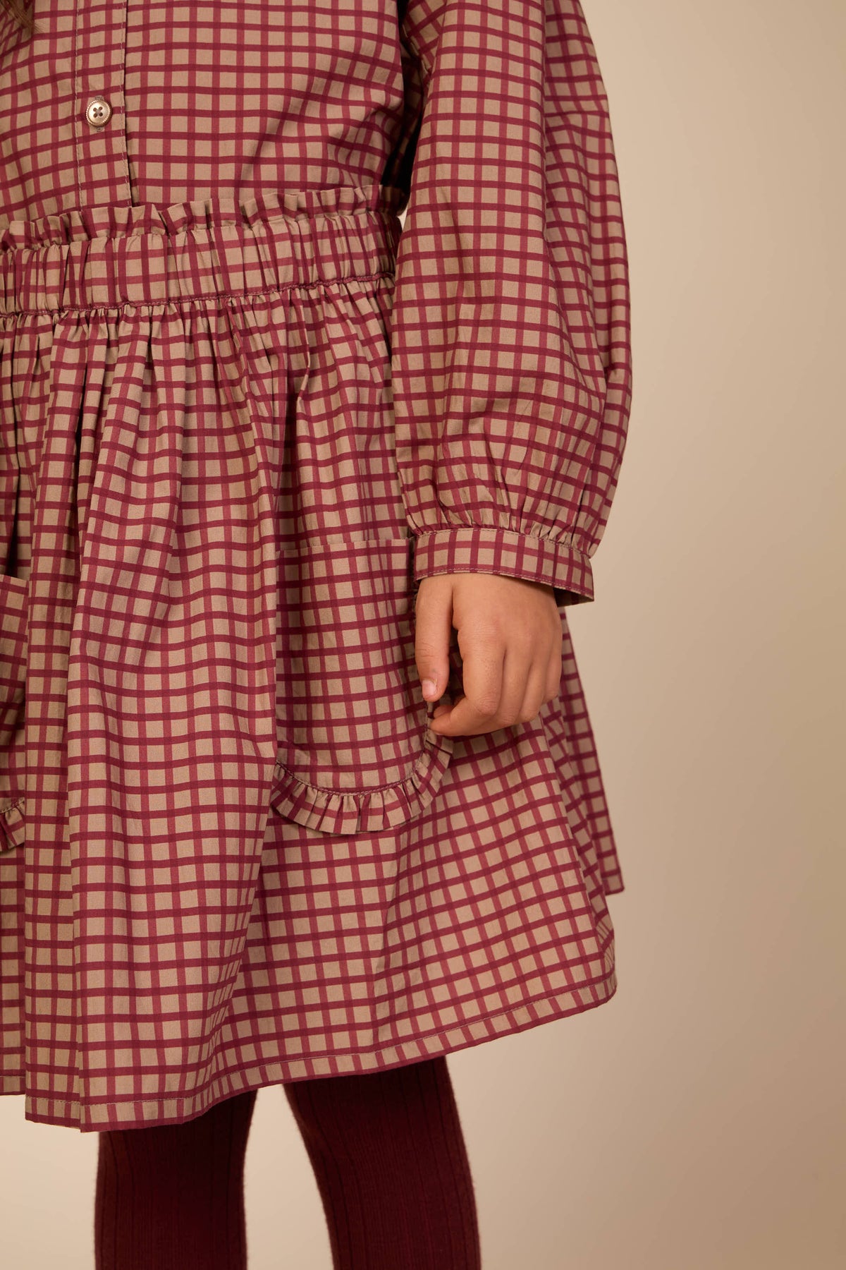 Poplin rok met ruchezakken Tween - Bordeaux Check | 101444 Julia