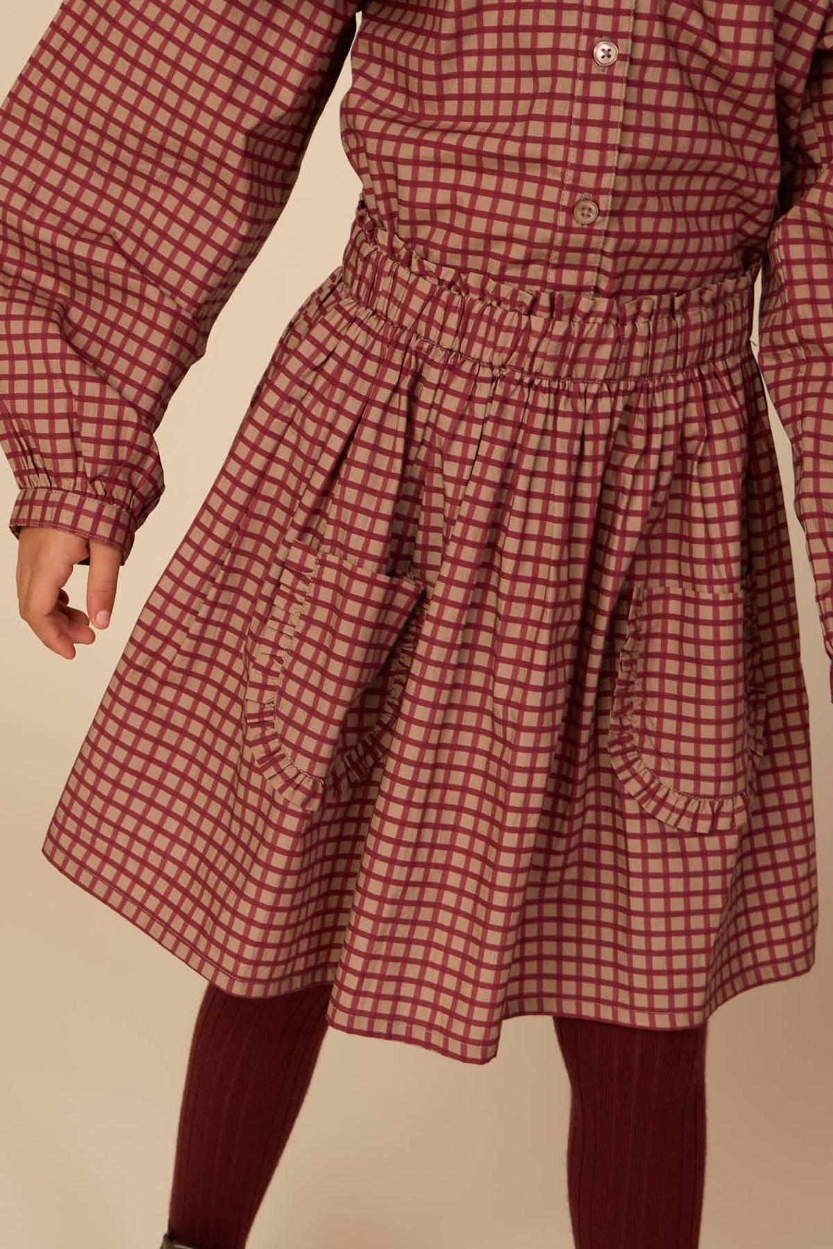 Poplin rok met ruchezakken Kids - Bordeaux Check | 101443 Julia