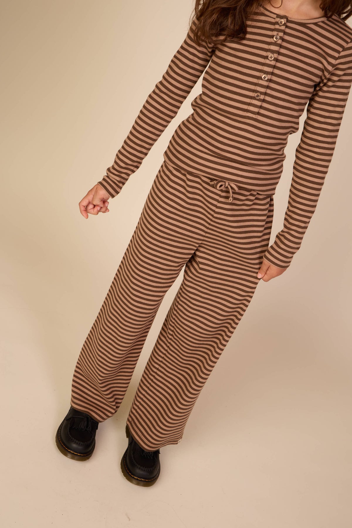Gestreepte geribde wide-leg broek Tween - Brown/Light Brown | 101606 Gloria