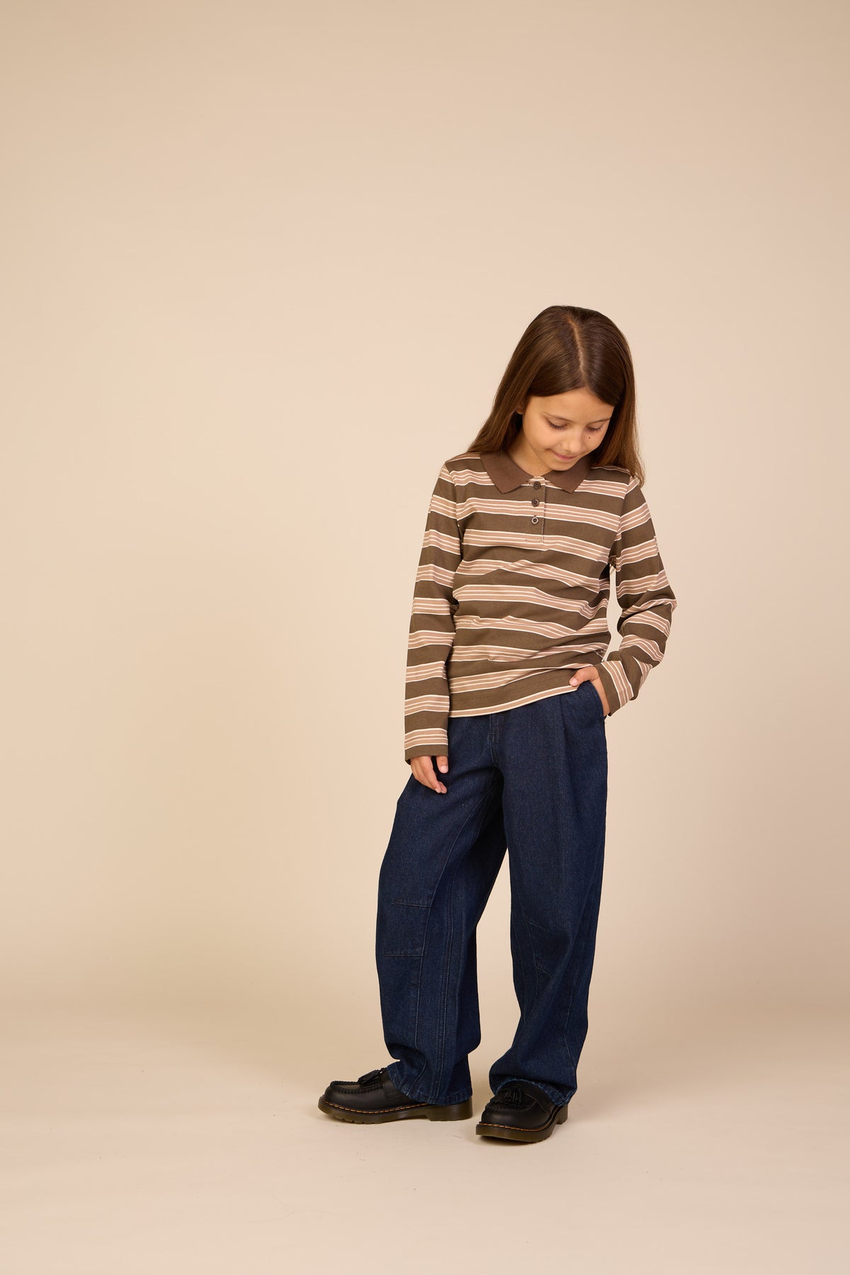 Gestreepte jersey polo met lange mouwen Tween - Brown | 101696 Hope