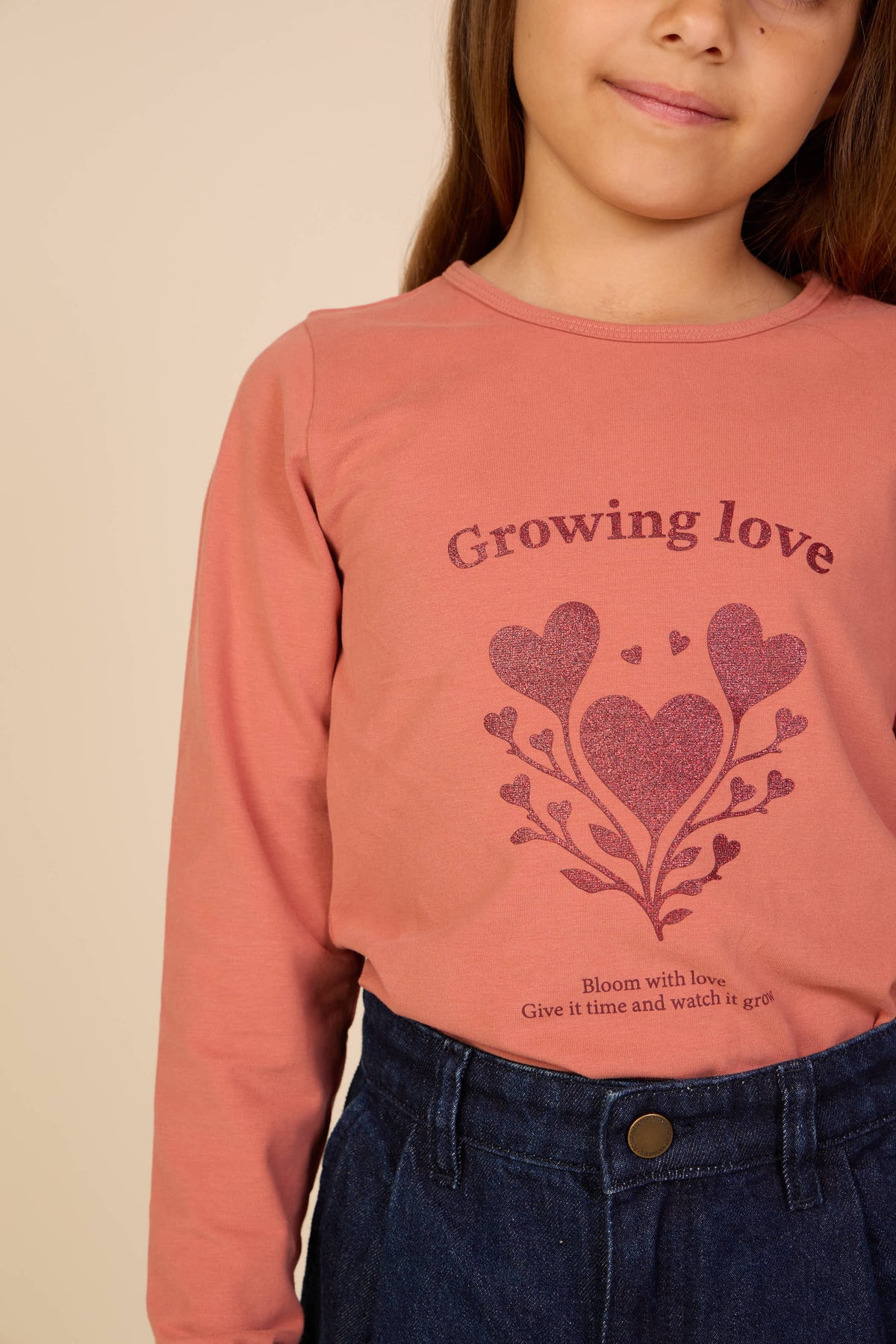 Langarmshirt met glitterprint Tween - Dusty Rose | 101714 Piper
