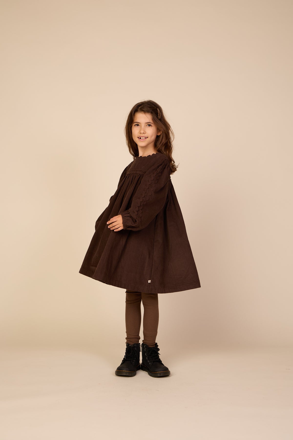 Corduroy jurk met zigzagband Tween - Dark Brown | 101474 Sille
