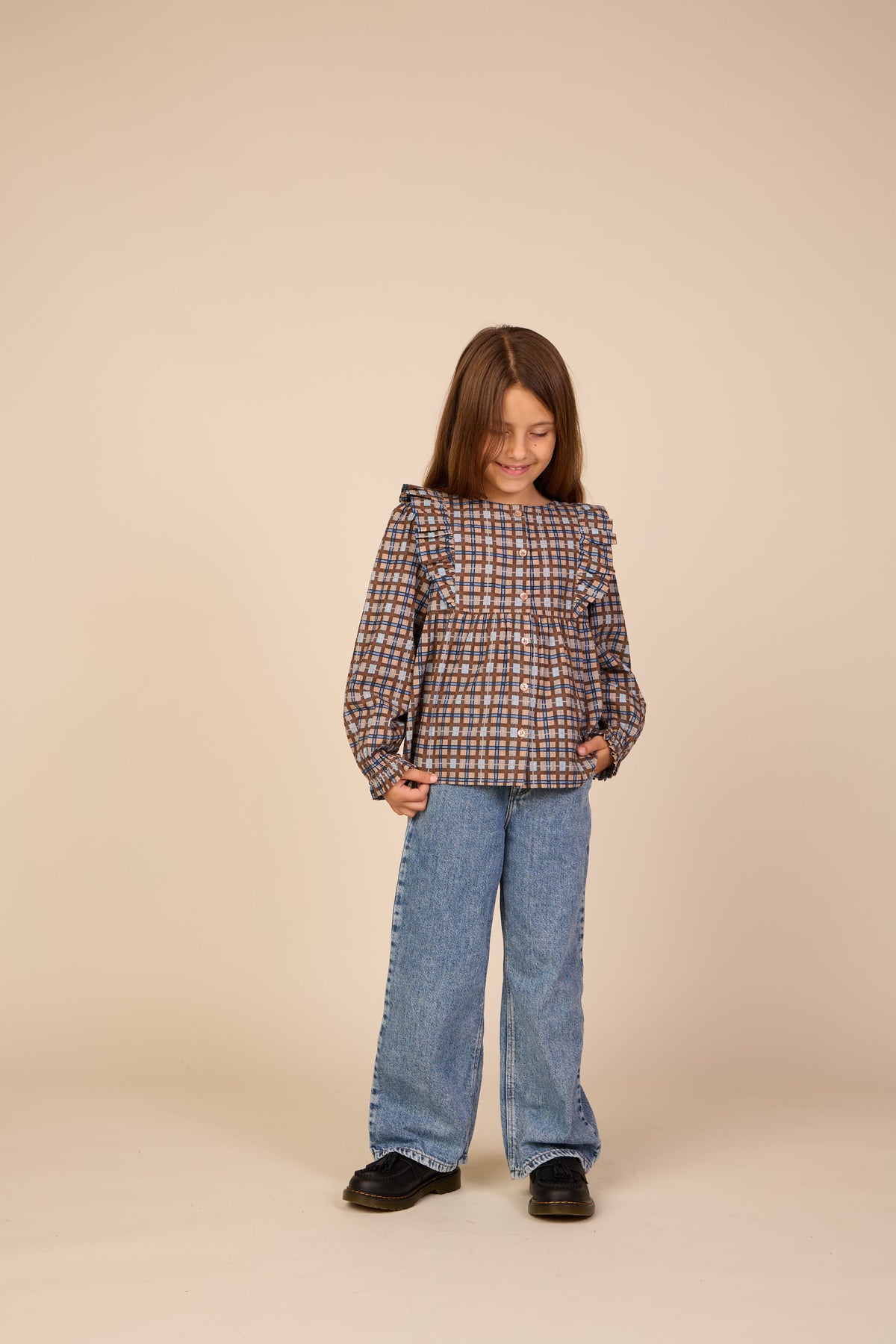 Geruite katoenen blouse met ruches Tween - Blue | 101496 Penny