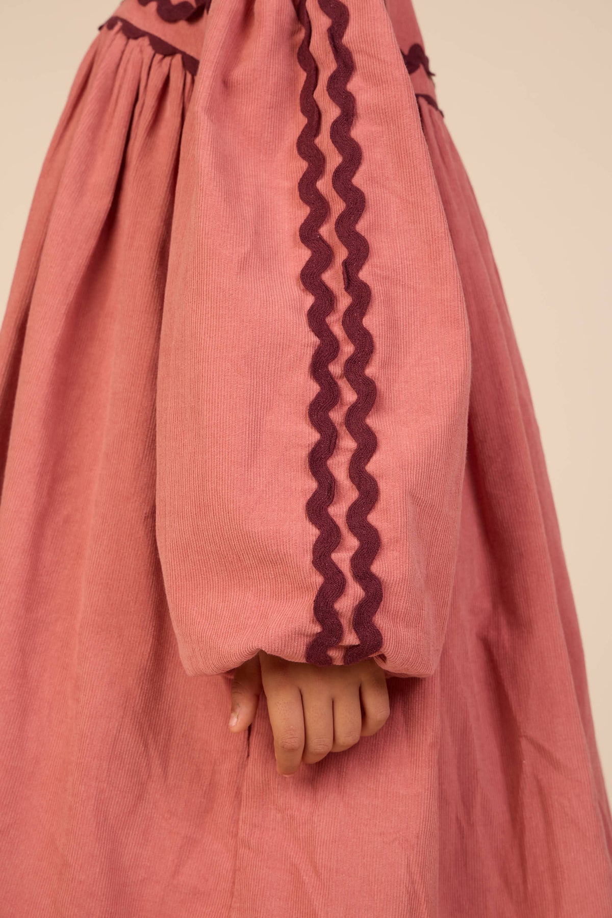 Corduroy jurk met zigzagband Kids - Dusty Rose | 101475 Sille