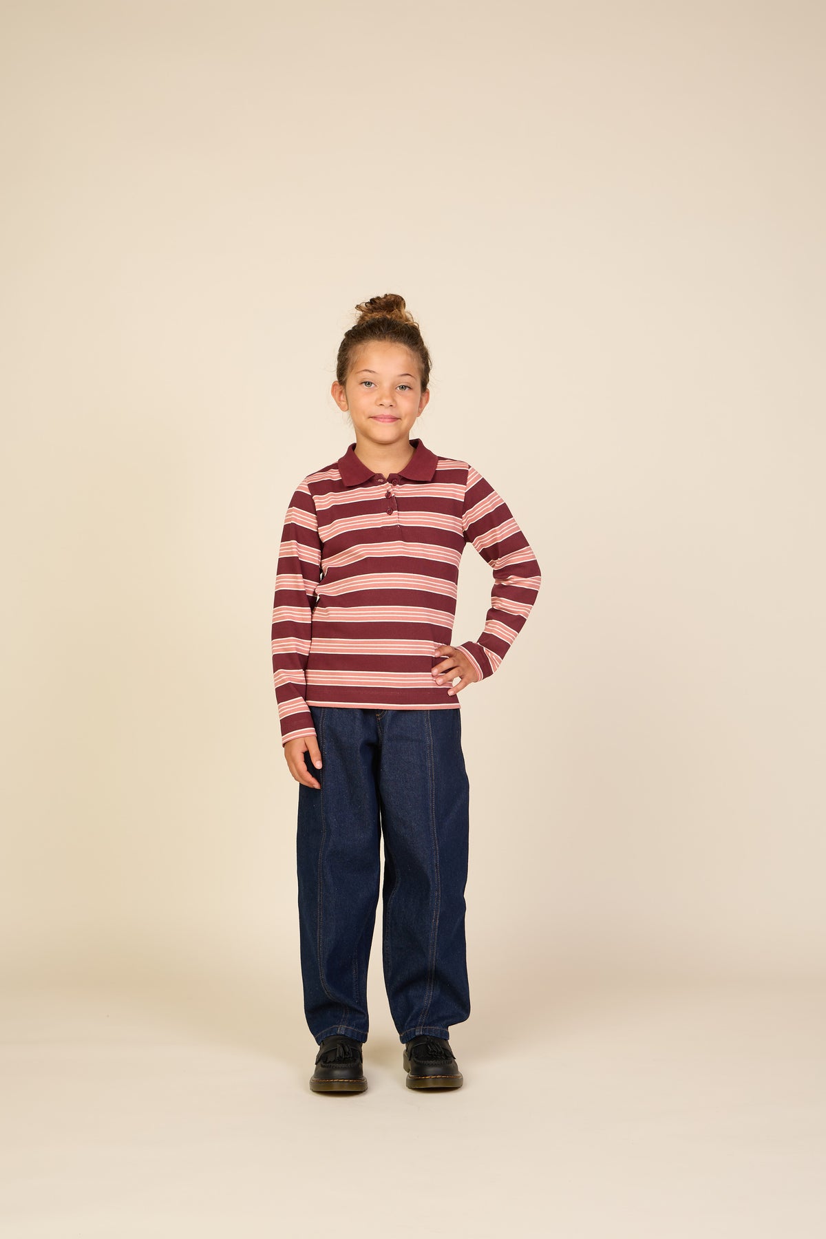 Gestreepte jersey polo met lange mouwen Tween - Bordeaux | 101698 Hope