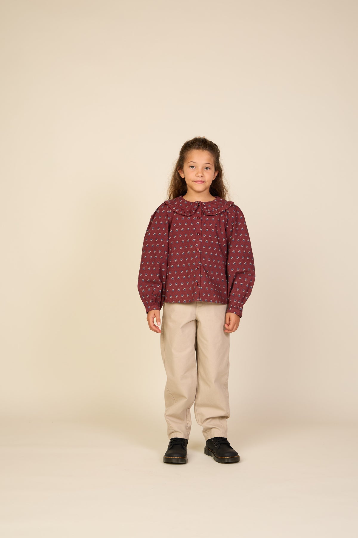 Poplin blouse met rucheskraag Tween - Bordeaux Flowerprint | 101454 Julia