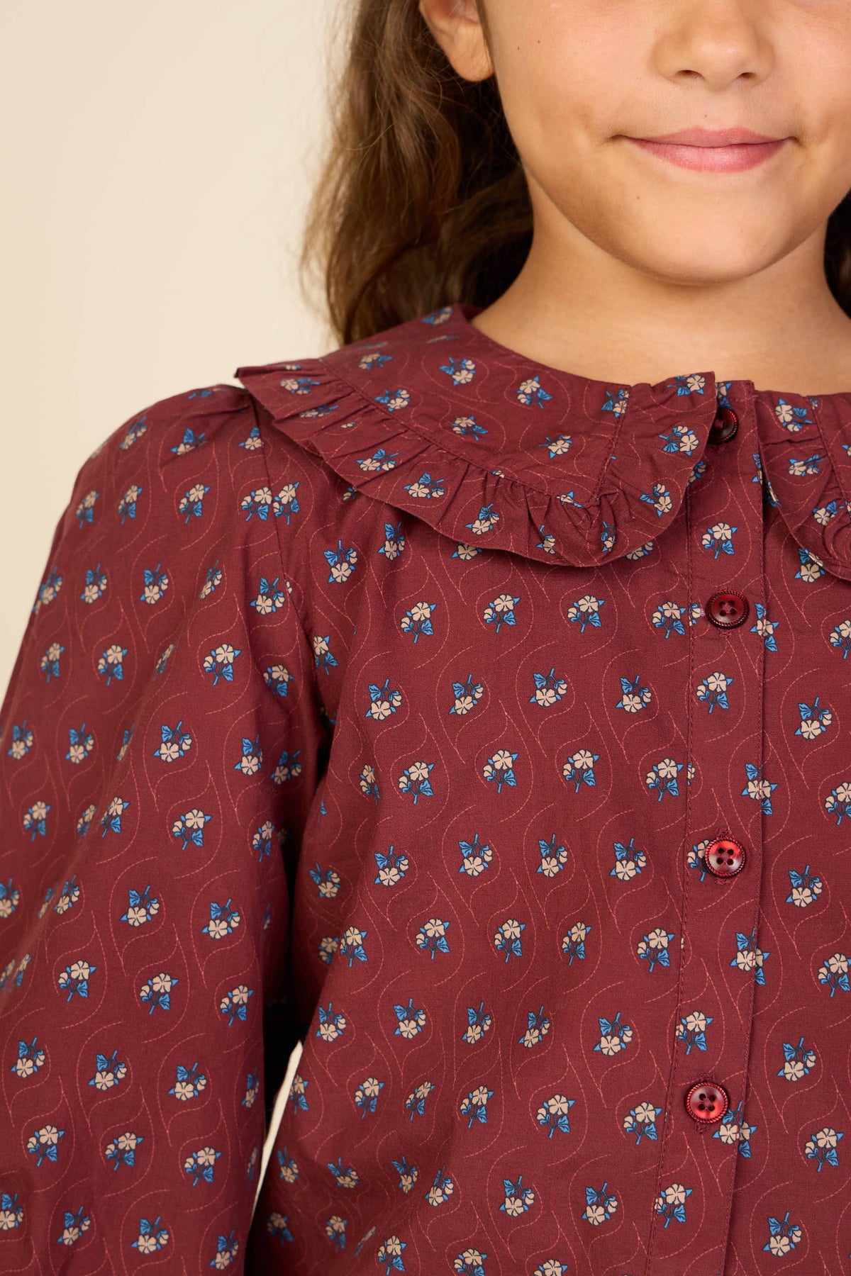 Poplin blouse met rucheskraag Tween - Bordeaux Flowerprint | 101454 Julia
