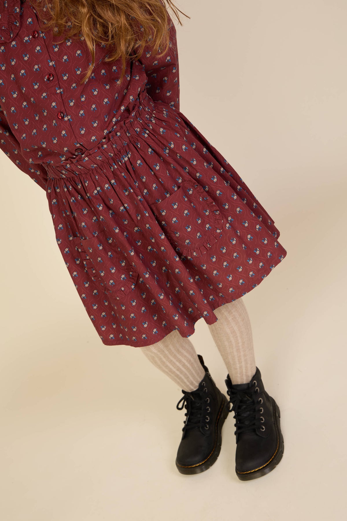 Poplin rok met ruchezakken Tween - Bordeaux Flowerprint | 101448 Julia