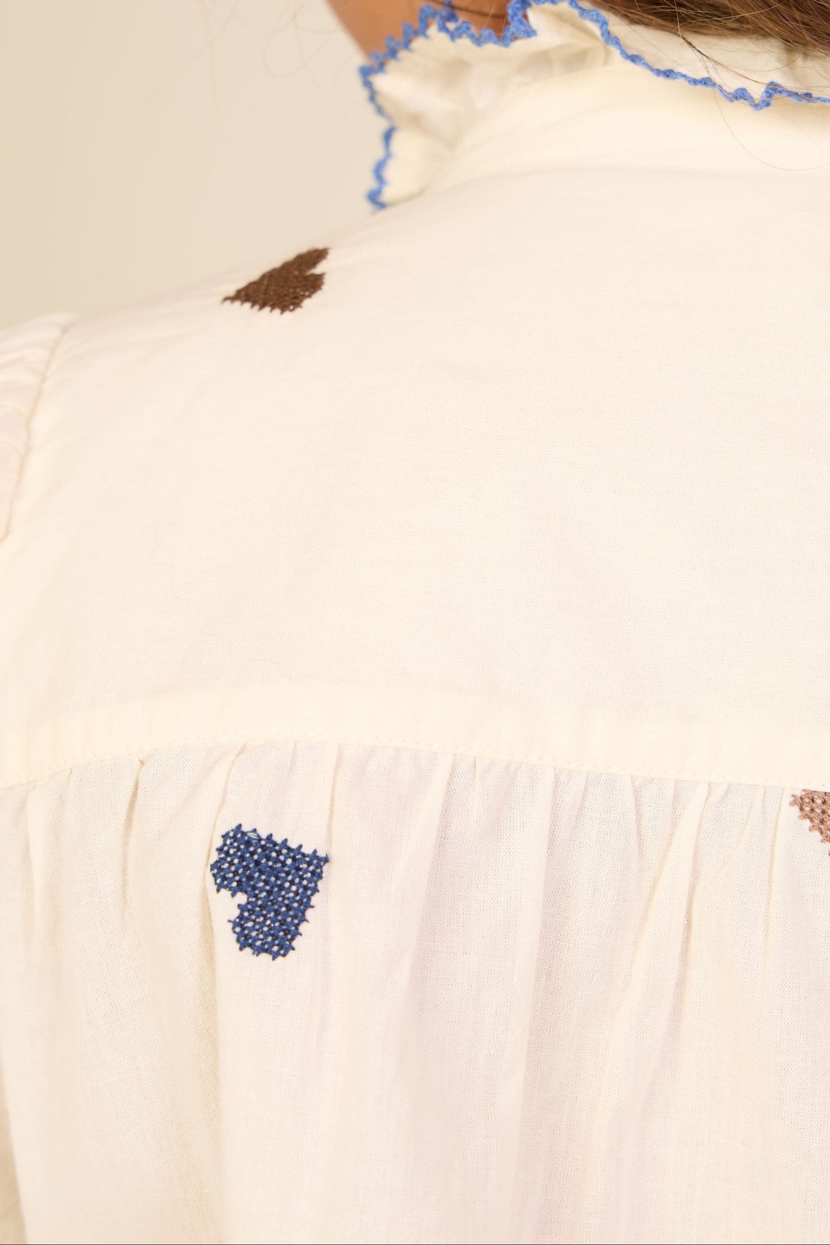 Katoenen blouse met hartborduursel Kids - Blue/Brown | 101455 Elina