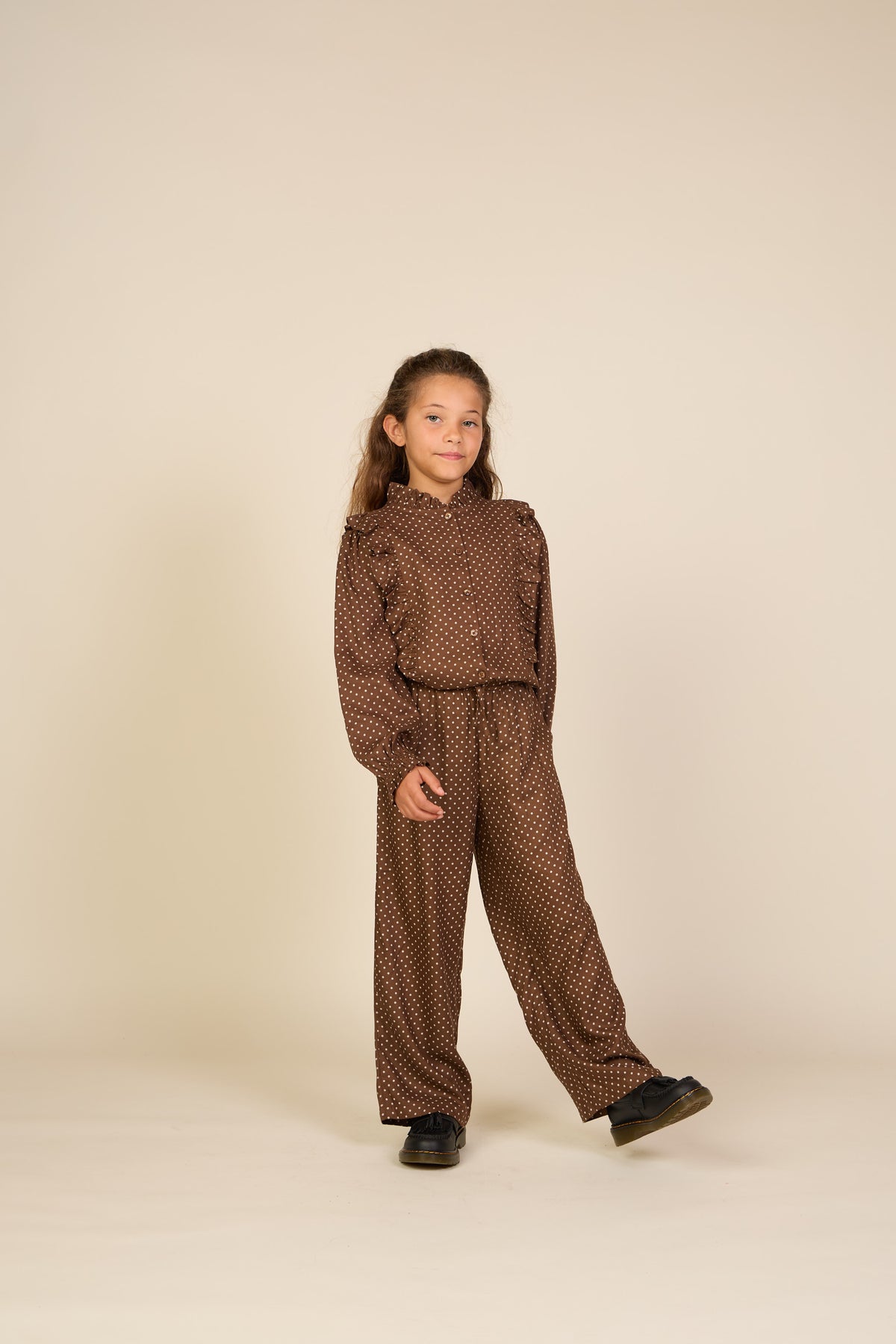 Wide-leg broek in viscose met stippen Tween - Brown/Offwhite | 101660 Feline