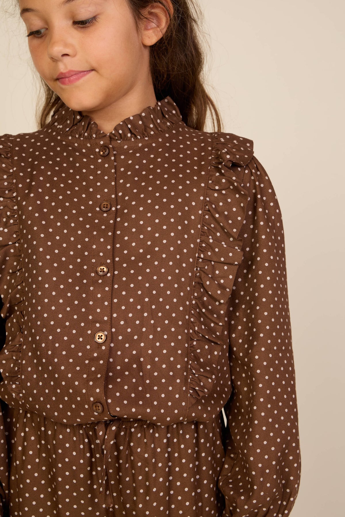 Viscose blouse met stippen en ruches Tween - Brown/Offwhite | 101662 Feline