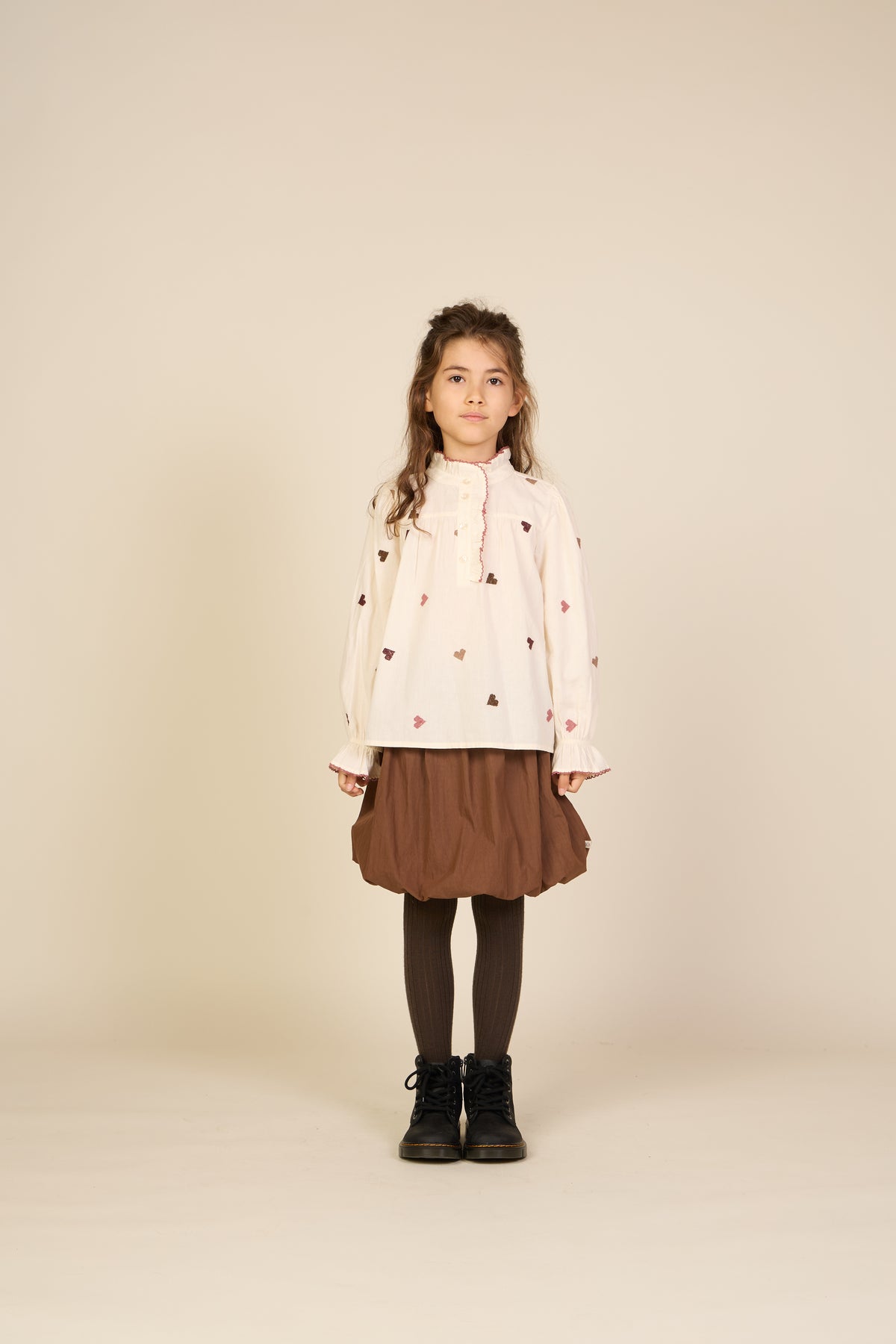Katoenen blouse met hartborduursel Tween - Rose/Bordeaux | 101458 Elina