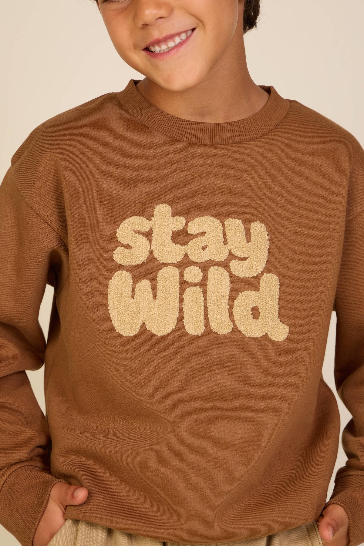 Sweatshirt met ronde hals en badstofborduursel Tween - Toffee | 101621 Joel