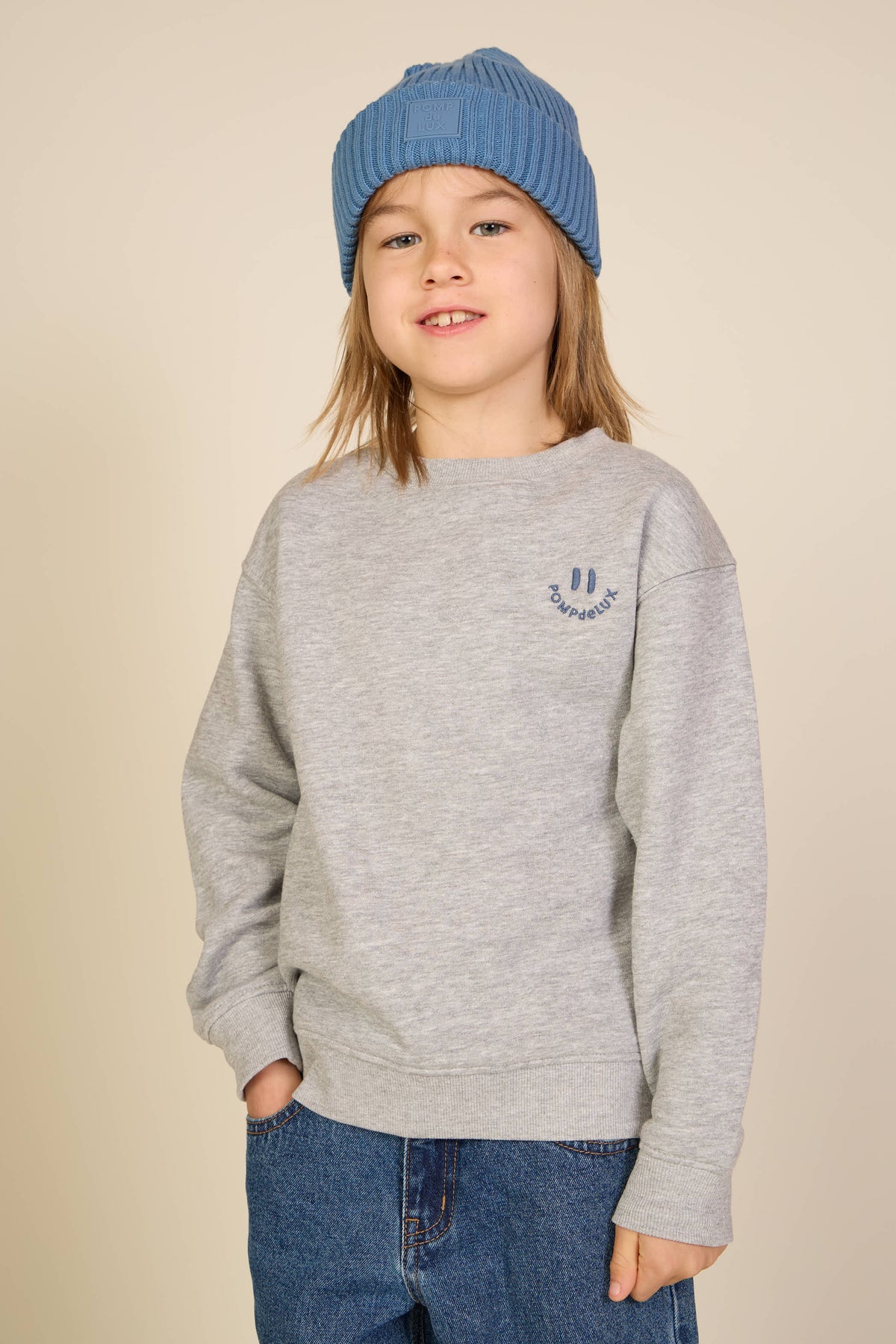 Sweatshirt met ronde hals en smileyborduursel Tween - Grey Melange | 101578 Andrew