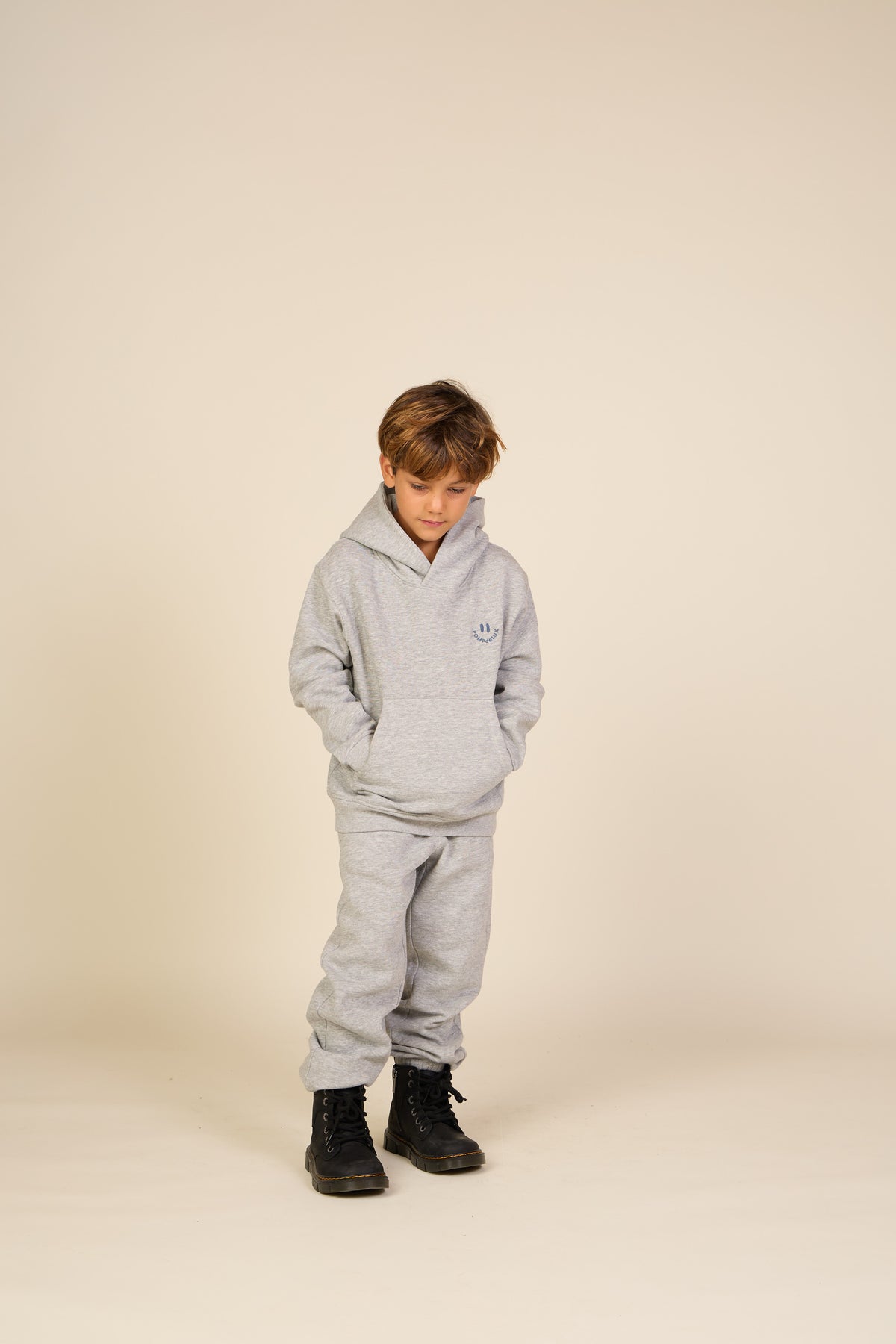 Hoodie met smileyborduursel Tween - Grey Melange | 101584 Andrew