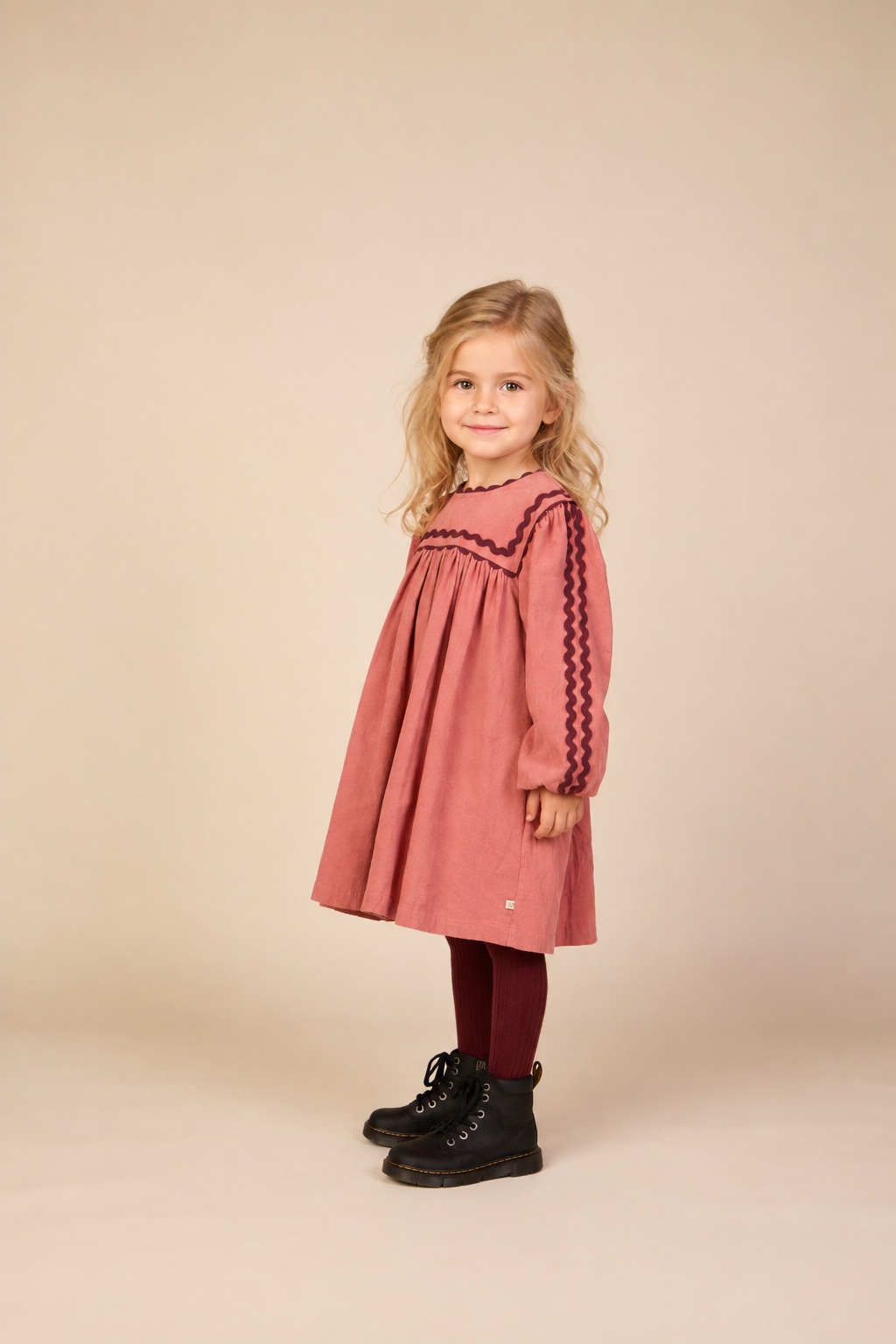 Corduroy jurk met zigzagband Kids - Dusty Rose | 101475 Sille