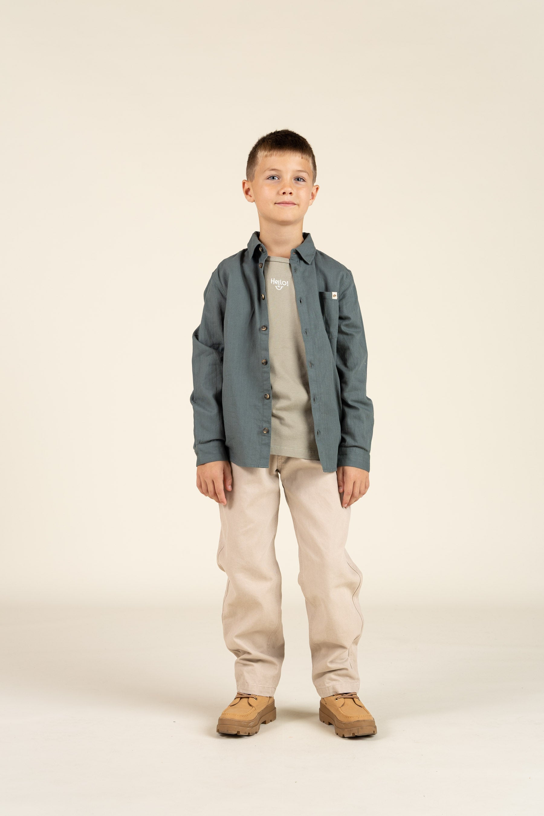 Visgraat Geweven Katoenen Shirt - Tween - Dark Dusty Green | 100805 Edward