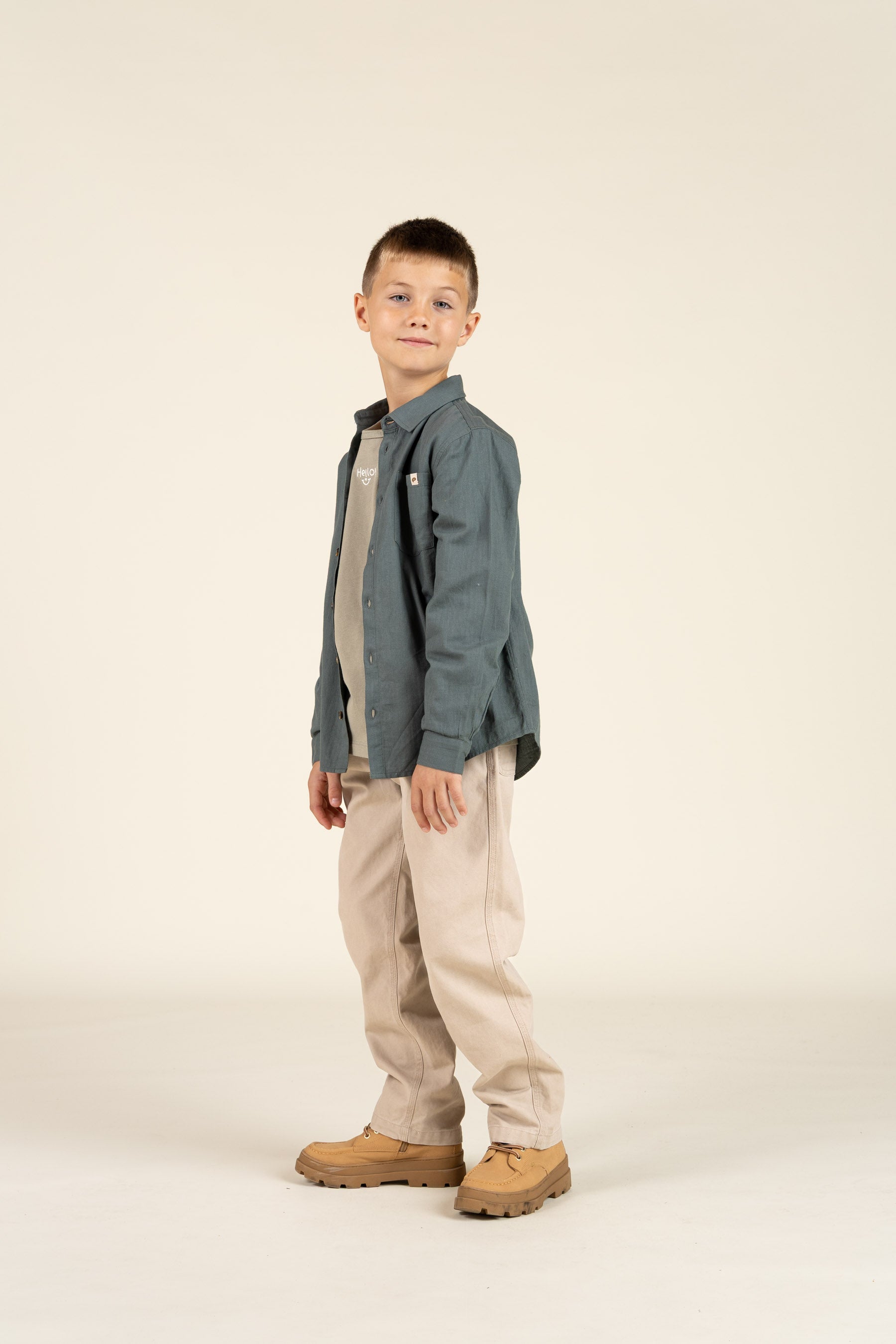 Visgraat Geweven Katoenen Shirt - Tween - Dark Dusty Green | 100805 Edward