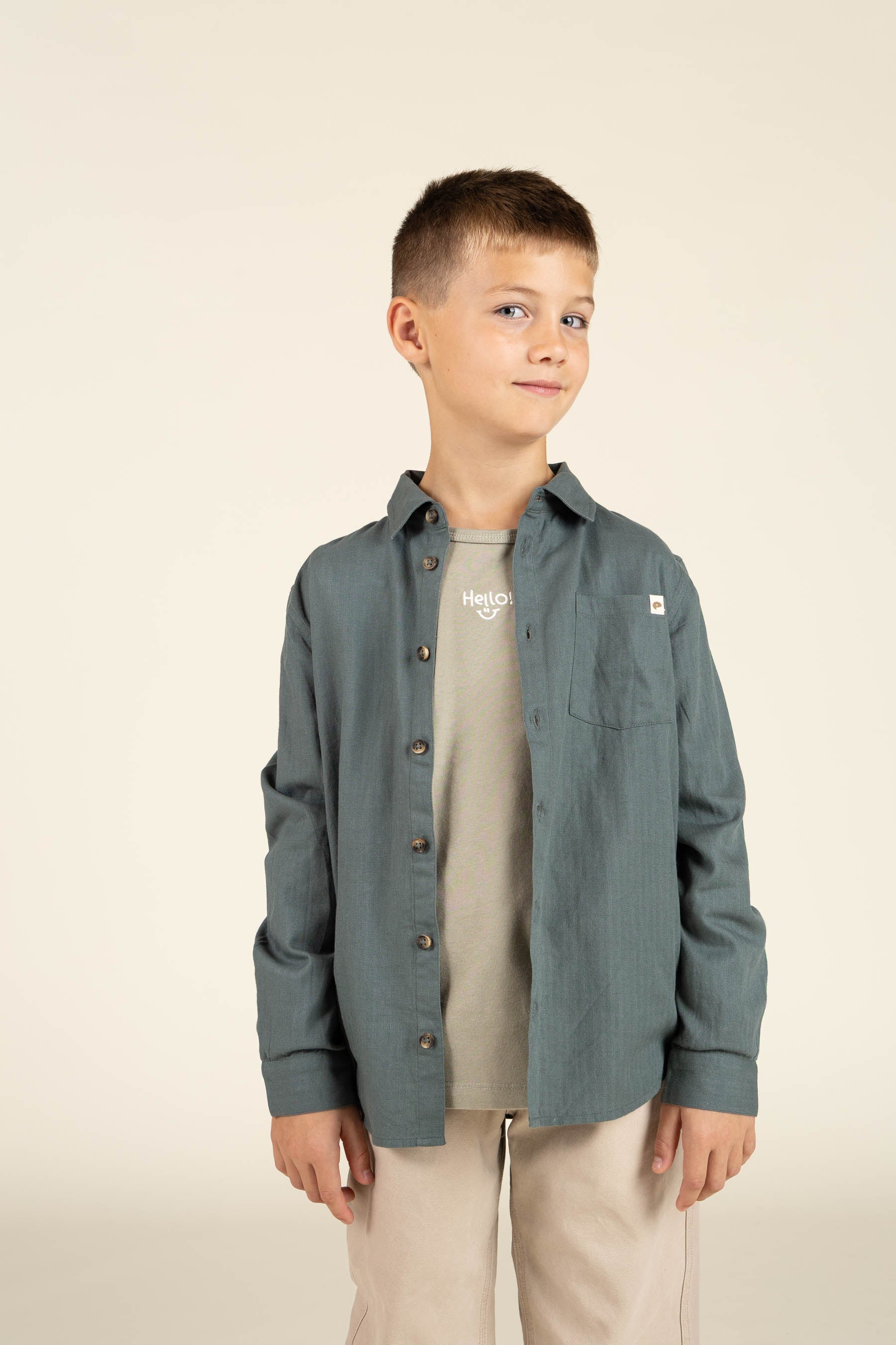 T-shirt met lange mouwen en borduursel - Tween - Dusty Green | 100857 Brandon