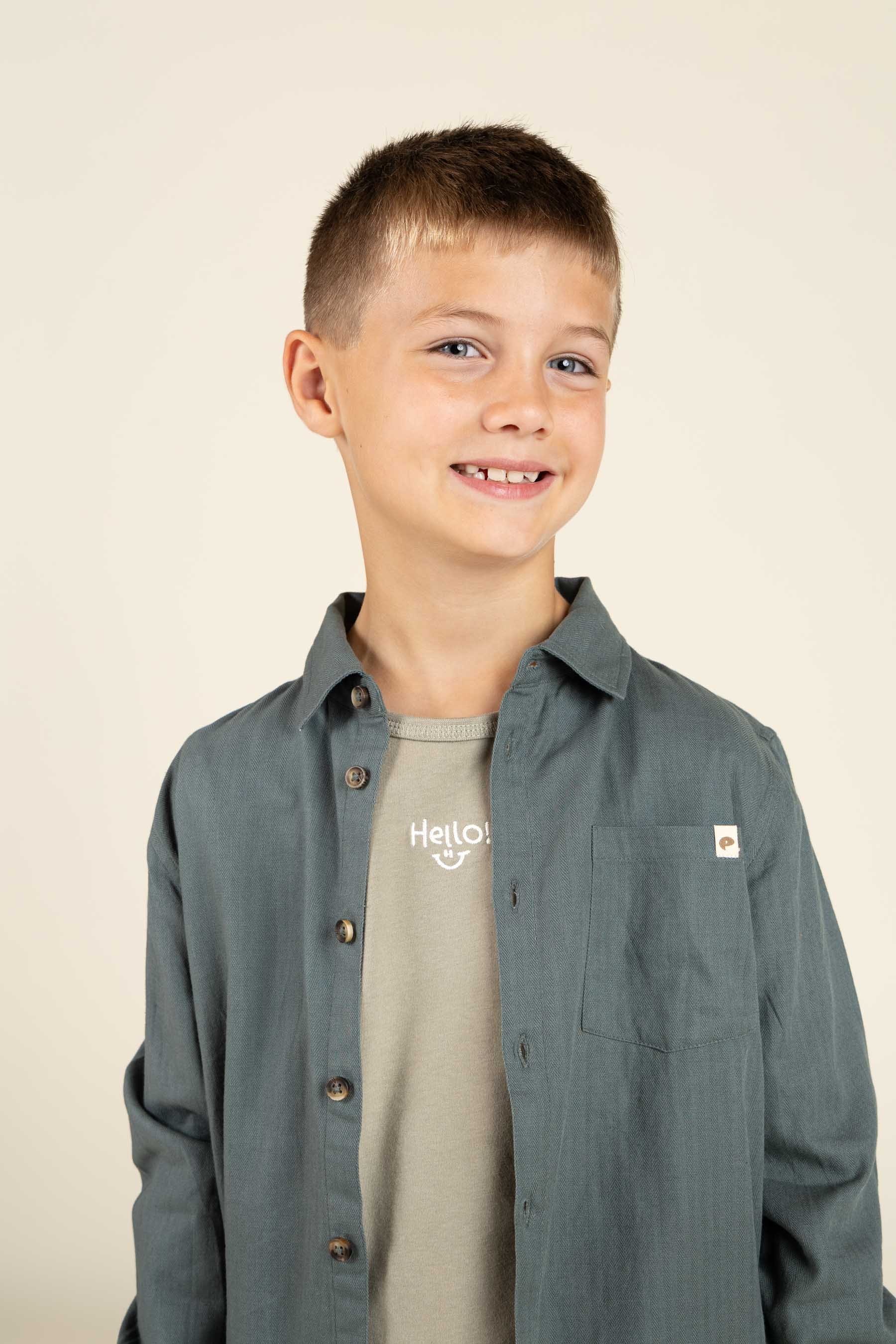 Visgraat Geweven Katoenen Shirt - Tween - Dark Dusty Green | 100805 Edward