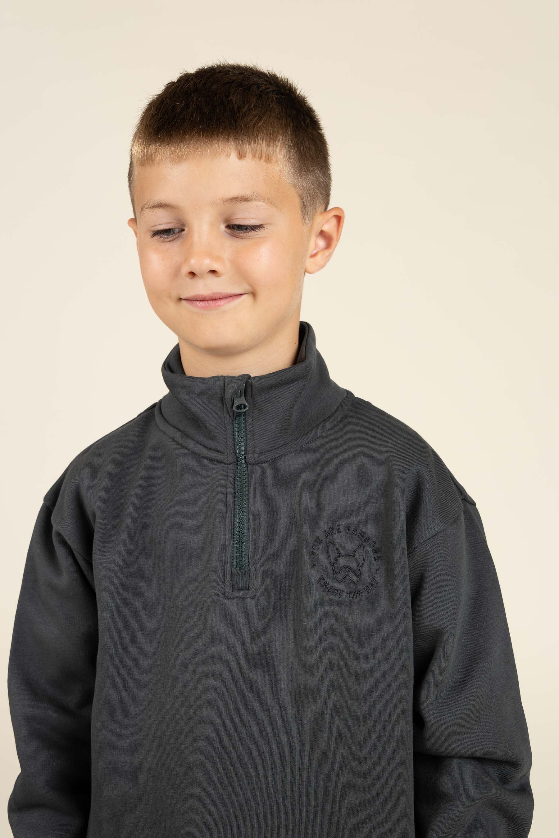 Sweatshirt met halve rits - Tween - Forest Green | 100811 Tristan