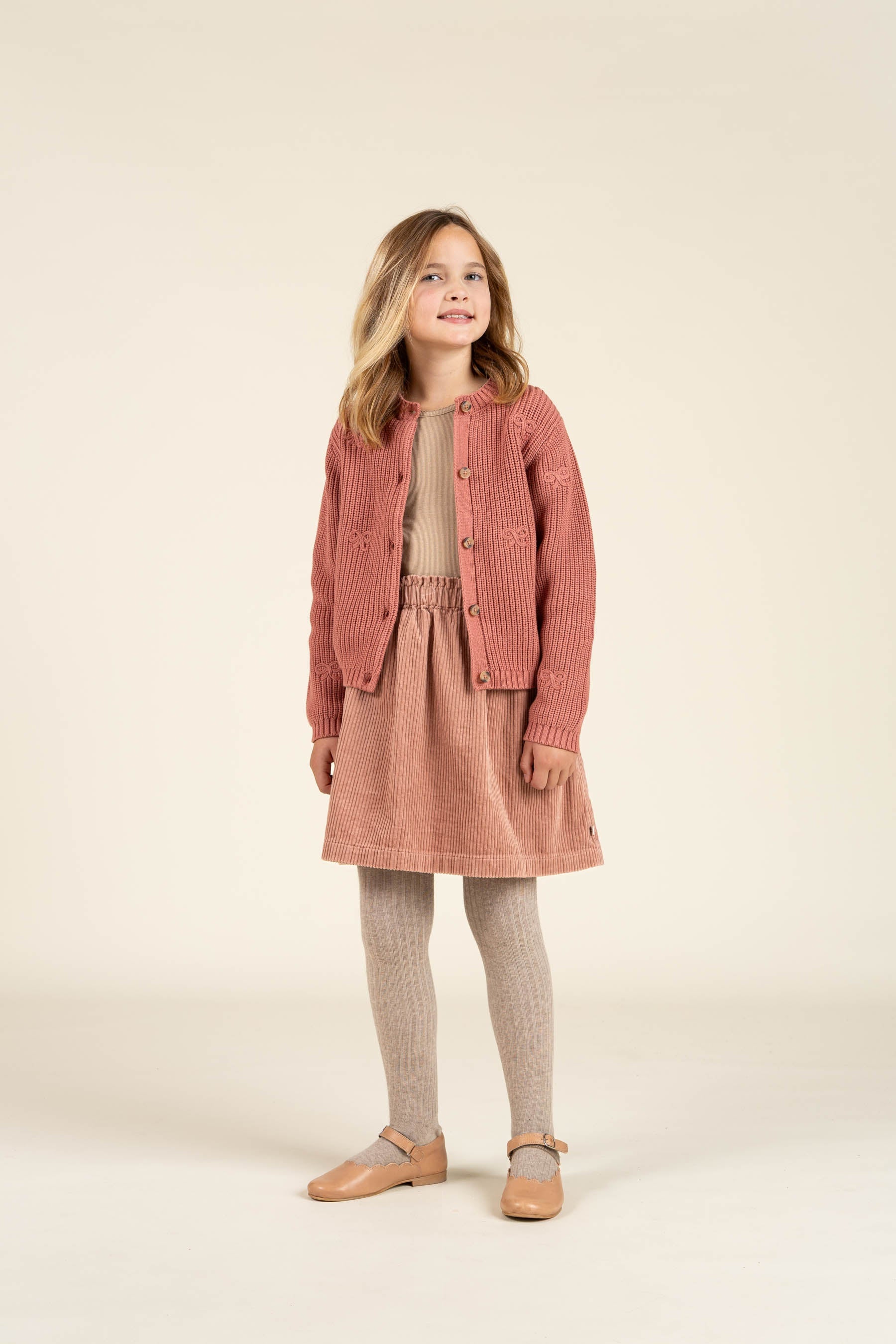 Gebreid katoenen vest met strikjes - Tween - Old Rose | 100793 Freya