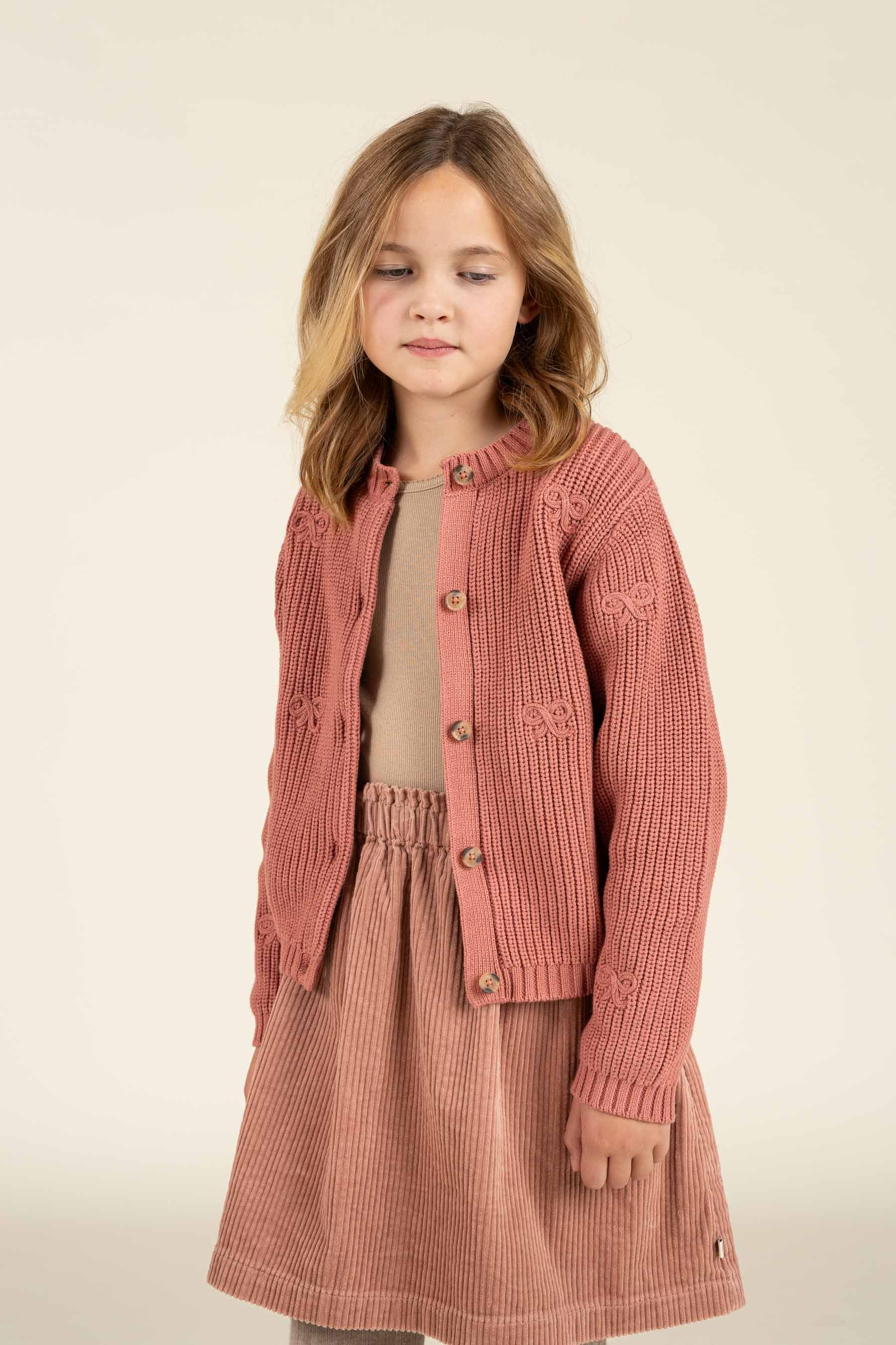 Gebreid katoenen vest met strikjes - Tween - Old Rose | 100793 Freya