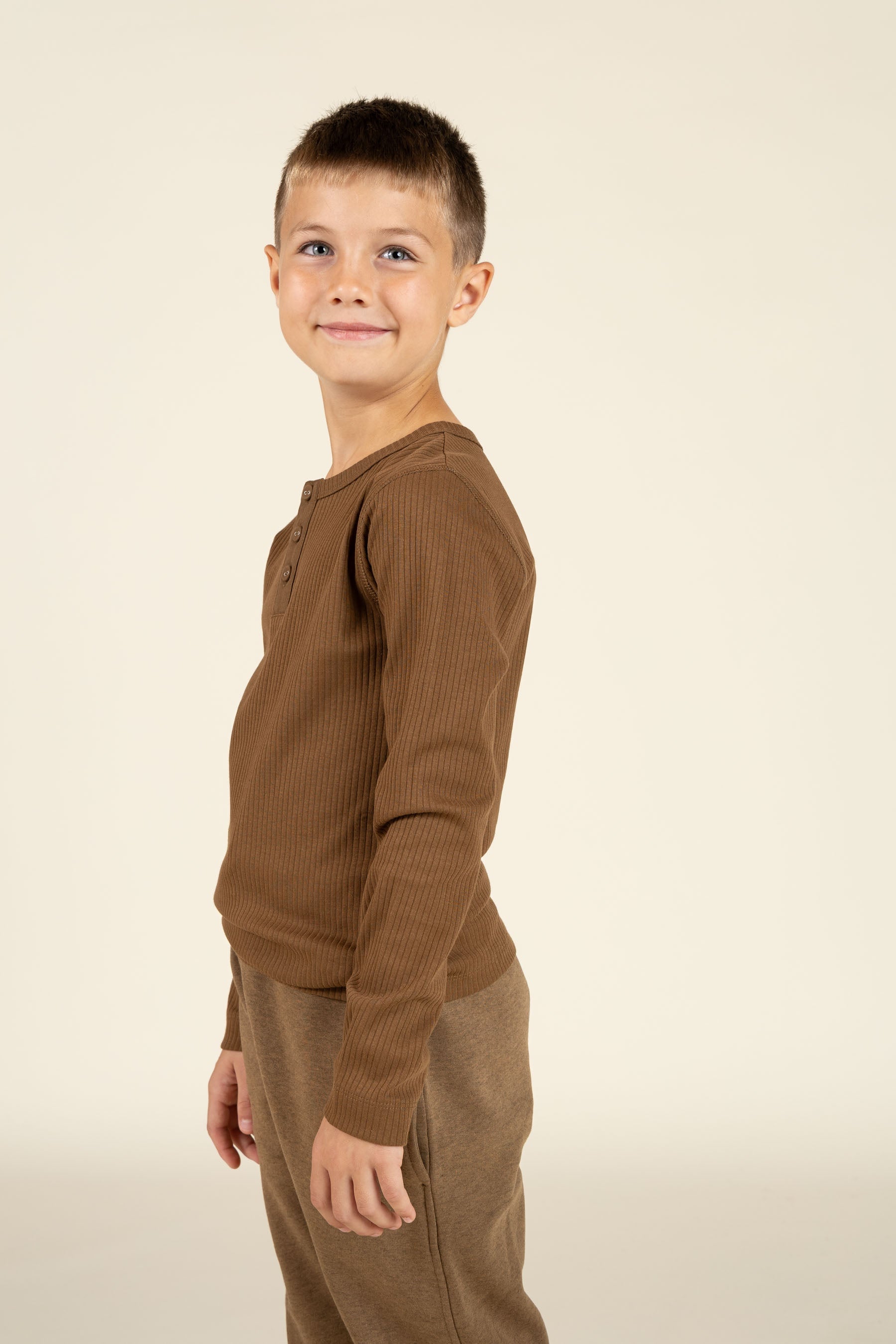 Katoenen rib T-shirt met lange mouwen - Tween - Coffee | 100569 Manson