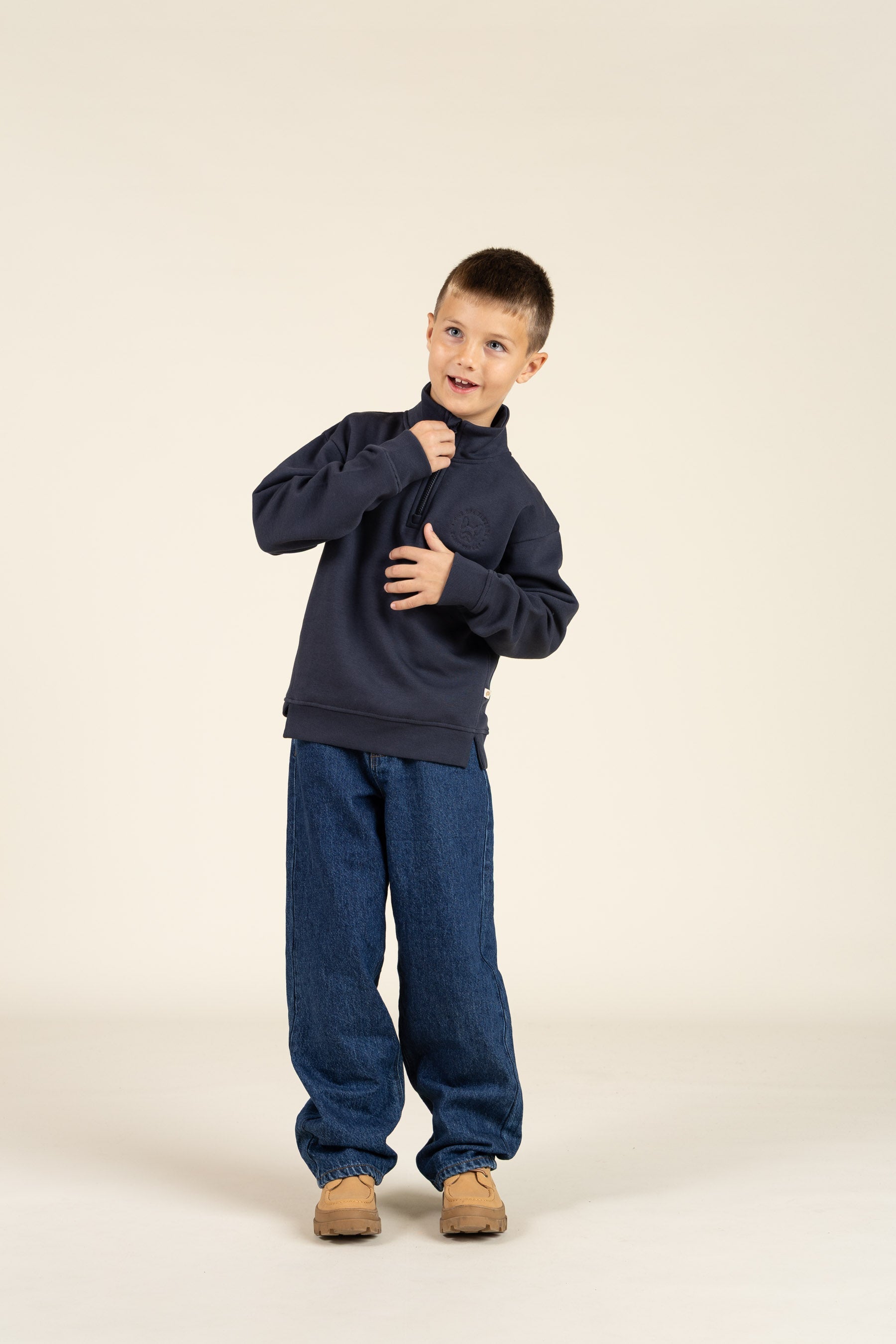 Sweatshirt met halve rits - Tween - Navy | 100807 Tristan