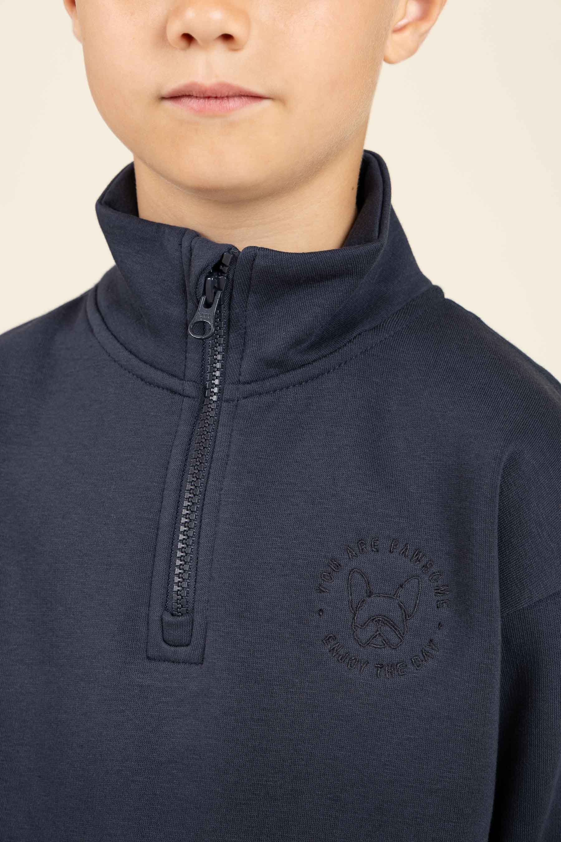 Sweatshirt met halve rits - Tween - Navy | 100807 Tristan