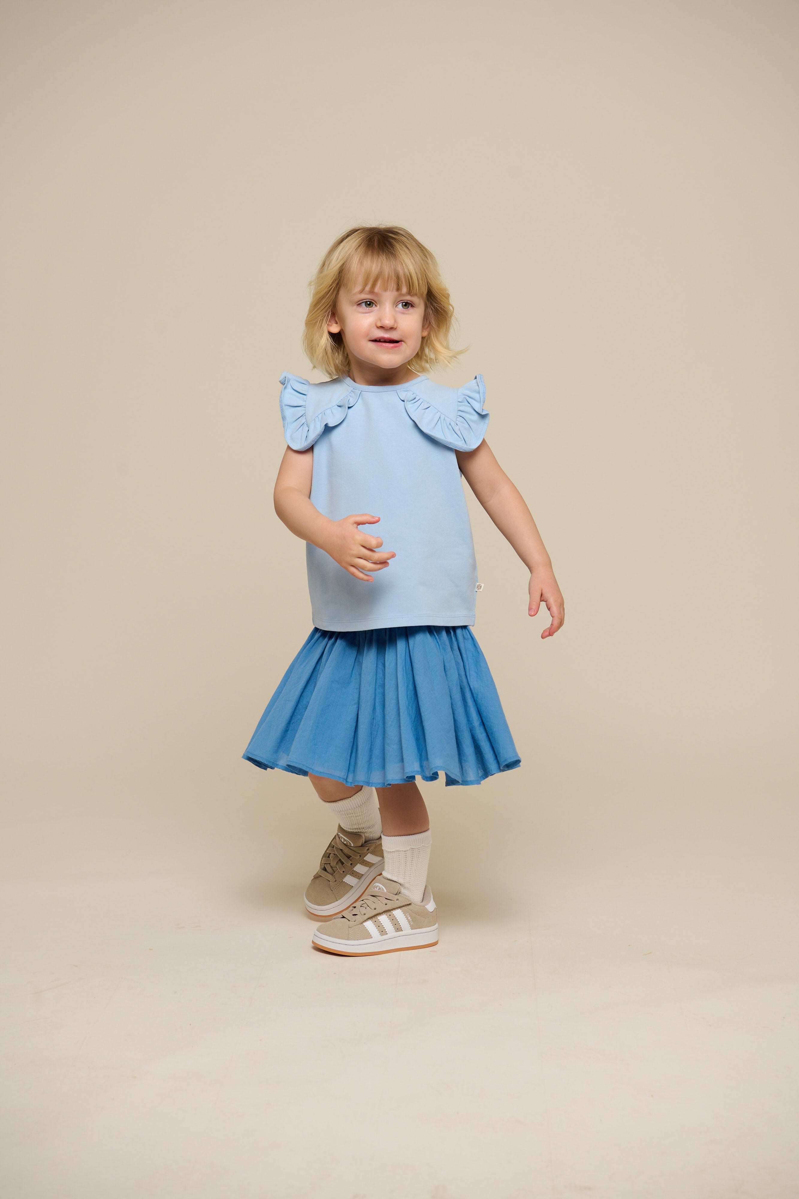 Jersey Top met Ruche - Kids - Powder Blue | 101267 Selma