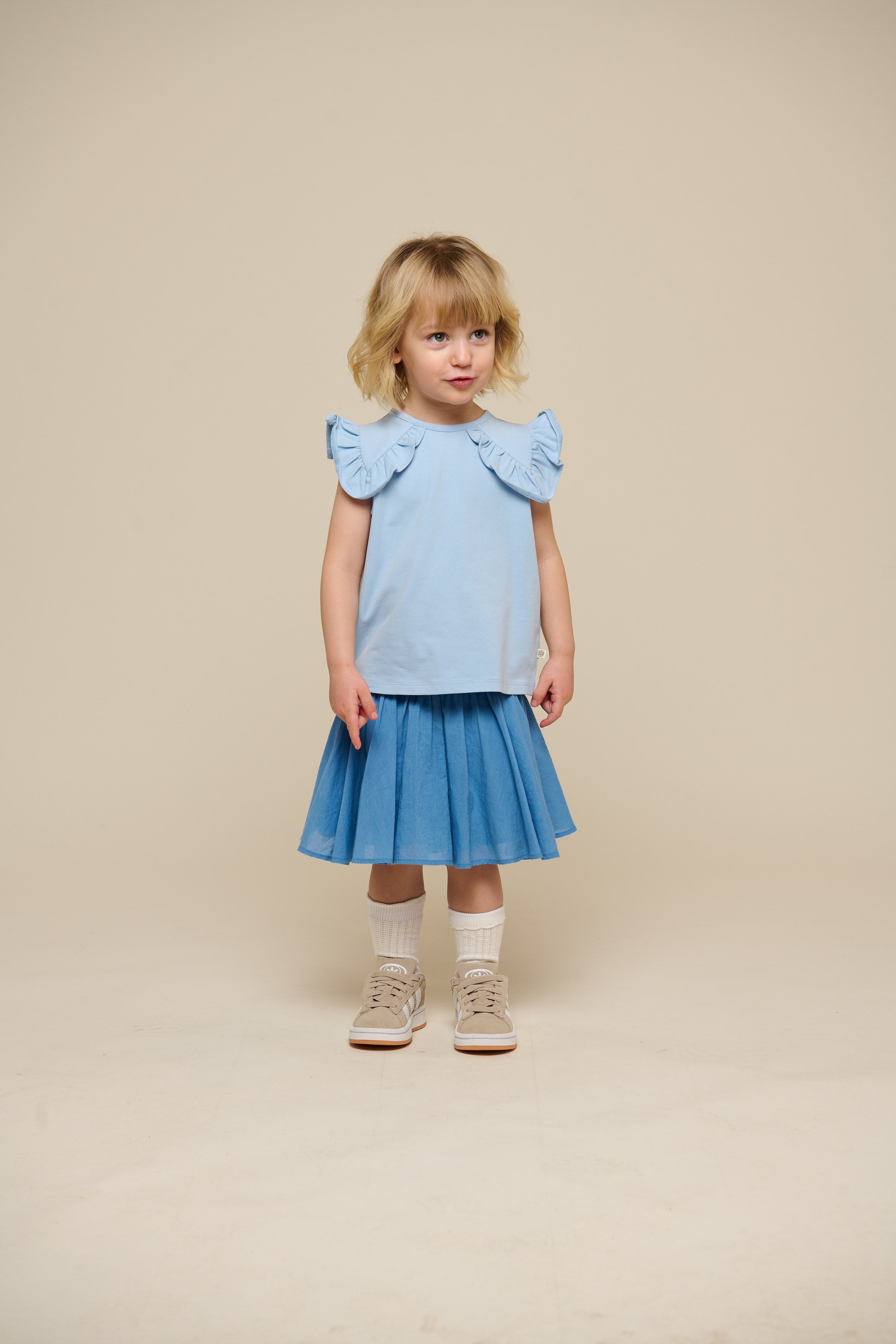 Jersey Top met Ruche - Kids - Powder Blue | 101267 Selma