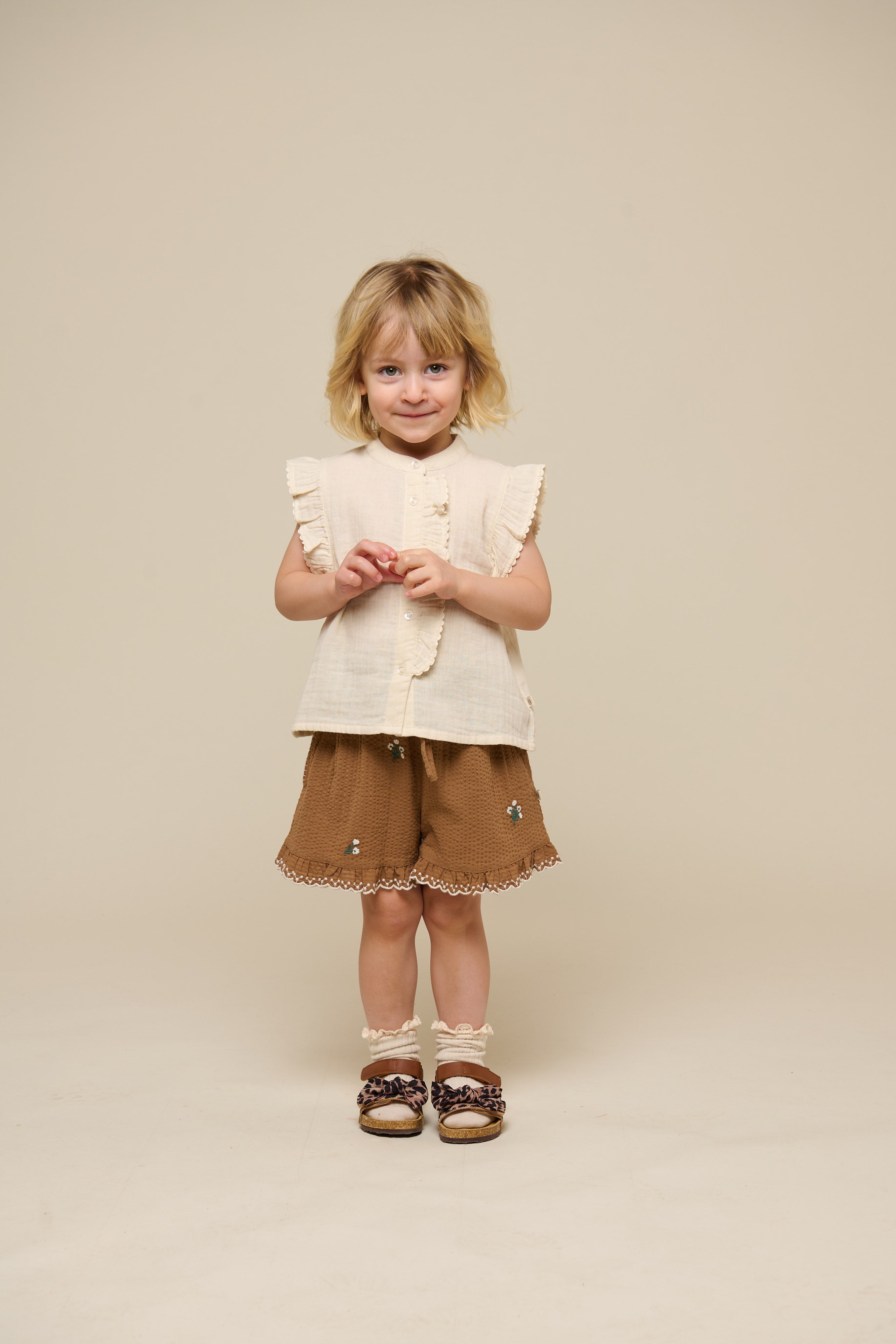 Geborduurde seersucker shorts - Kids - Coconut | 100986 Nora