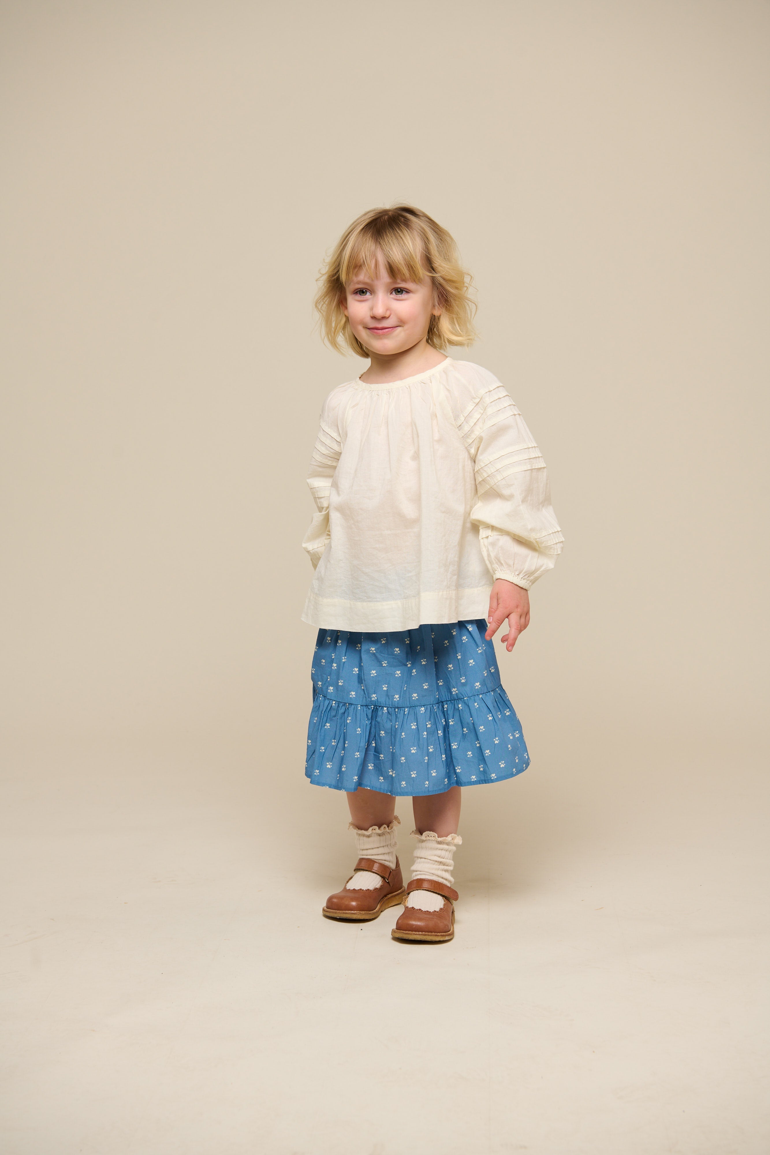 Bedrukte poplin rok - Kids - Dusty Blue | 101054 Camilla