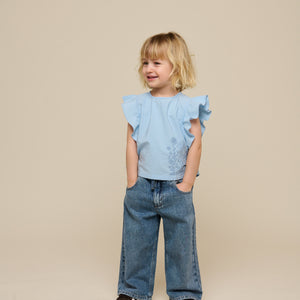 Poplin blouse met borduursel - Kids - Powder Blue | 101042 Barbara