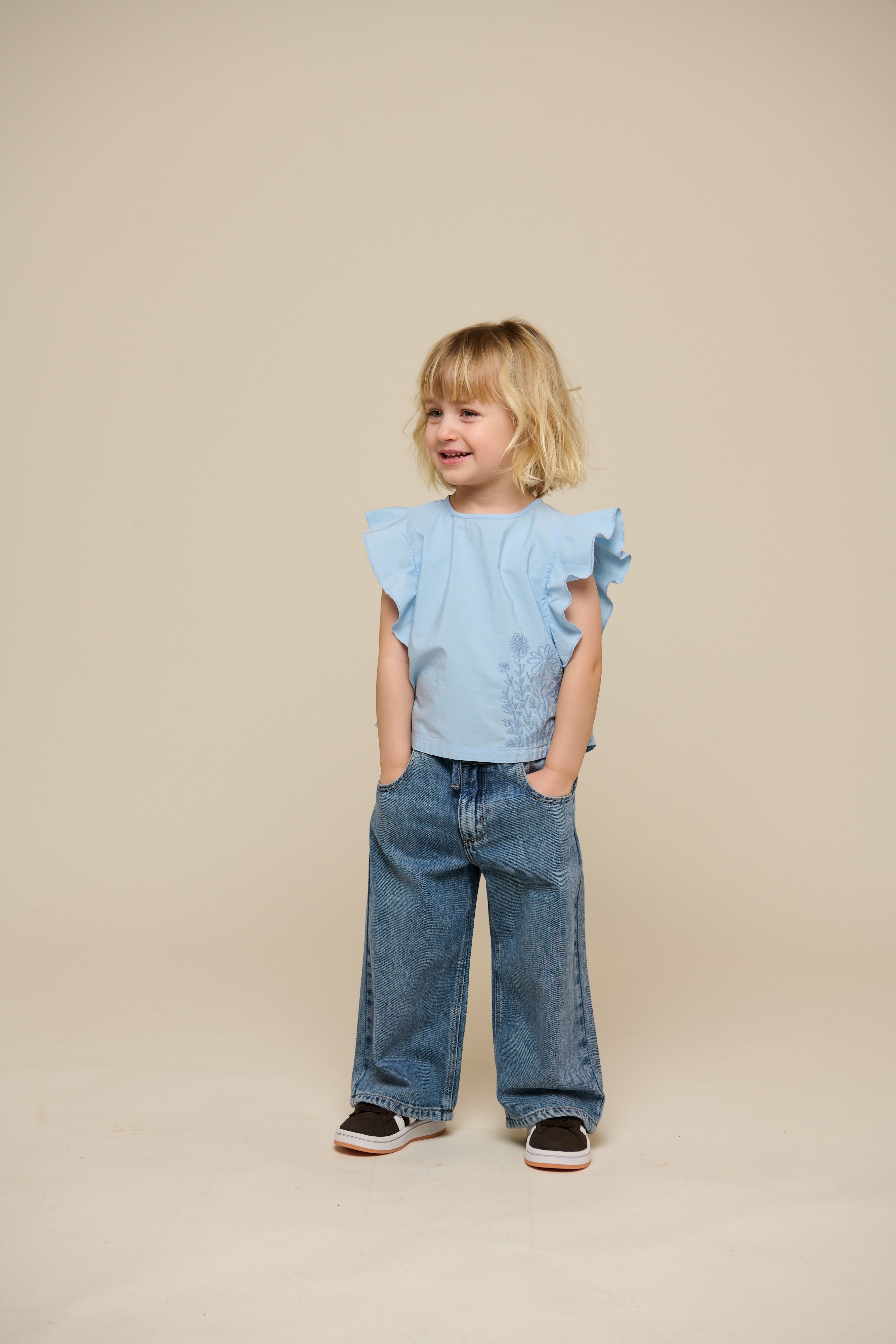Poplin blouse met borduursel - Kids - Powder Blue | 101042 Barbara