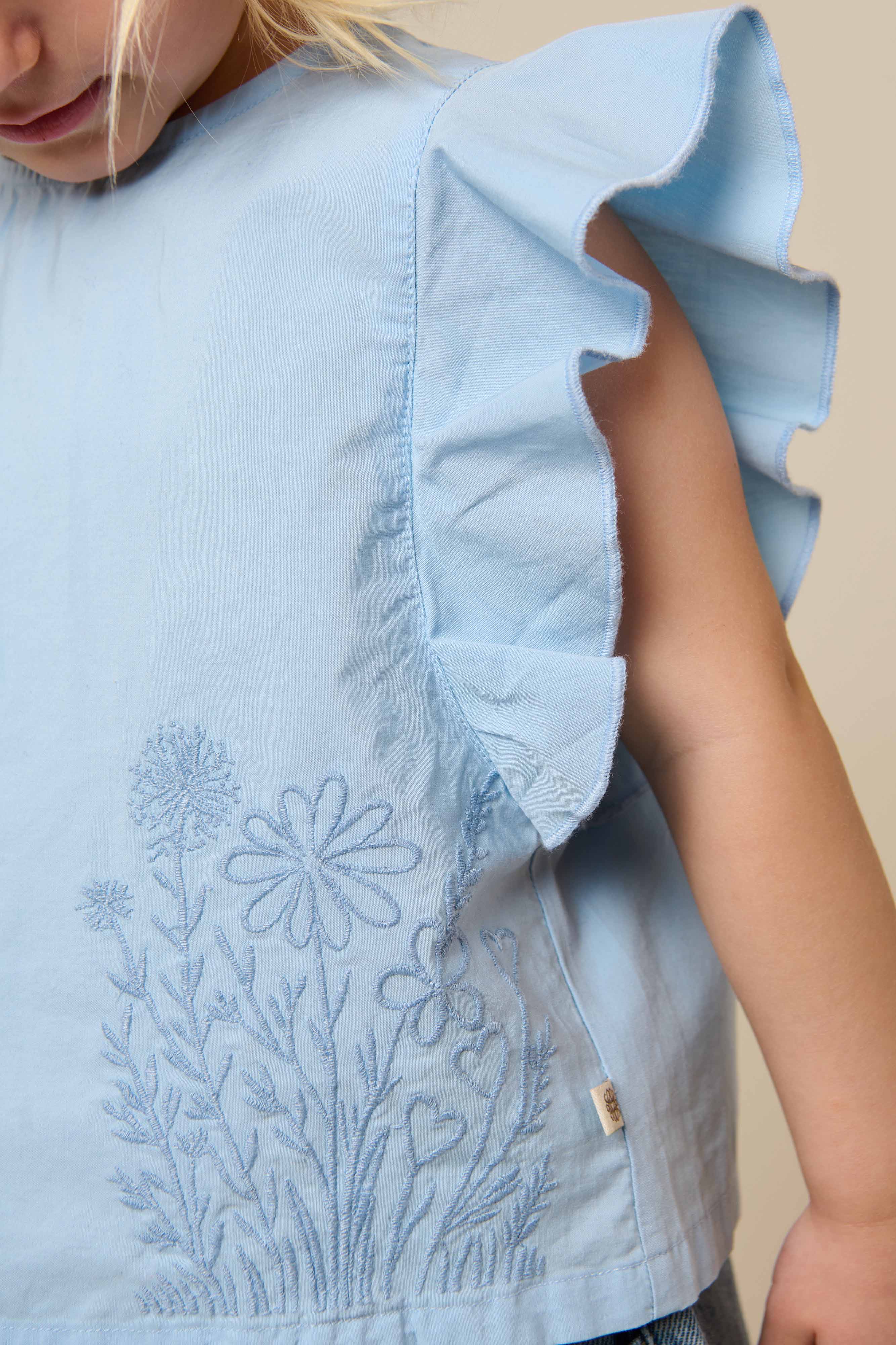 Poplin blouse met borduursel - Kids - Powder Blue | 101042 Barbara