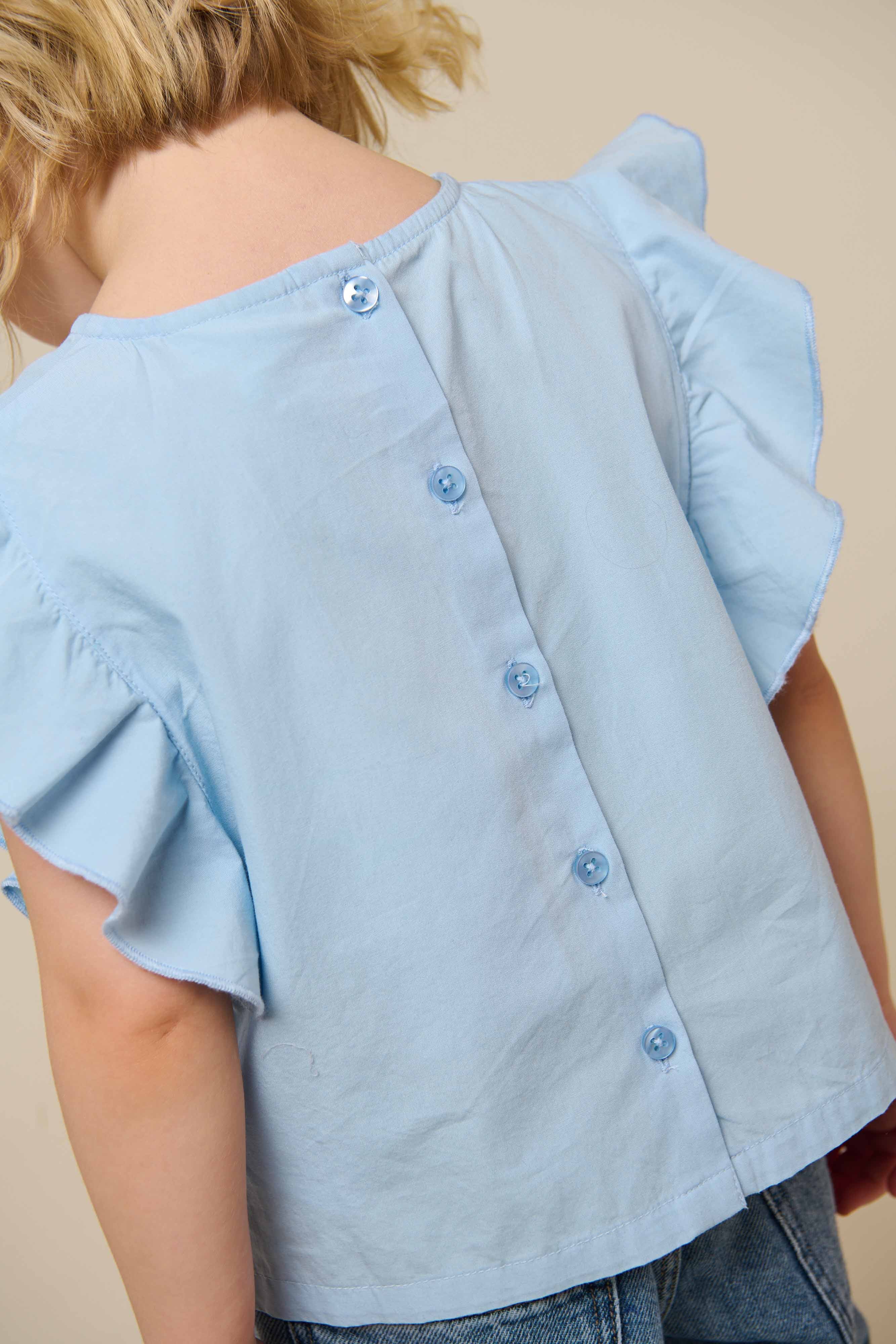 Poplin blouse met borduursel - Kids - Powder Blue | 101042 Barbara