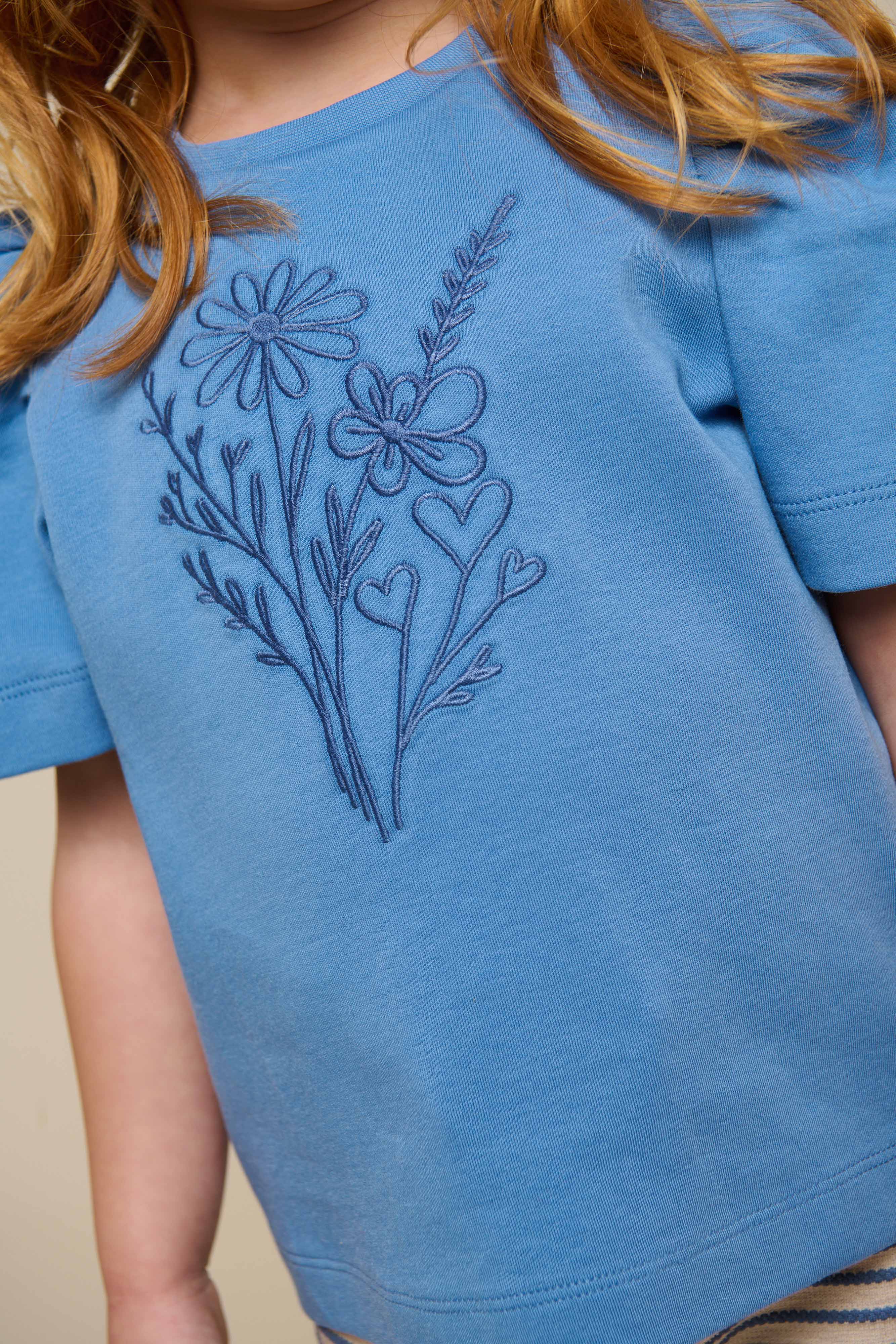 T-shirt met Borduursel - Kids - Dusty Blue | 101237 Amanda