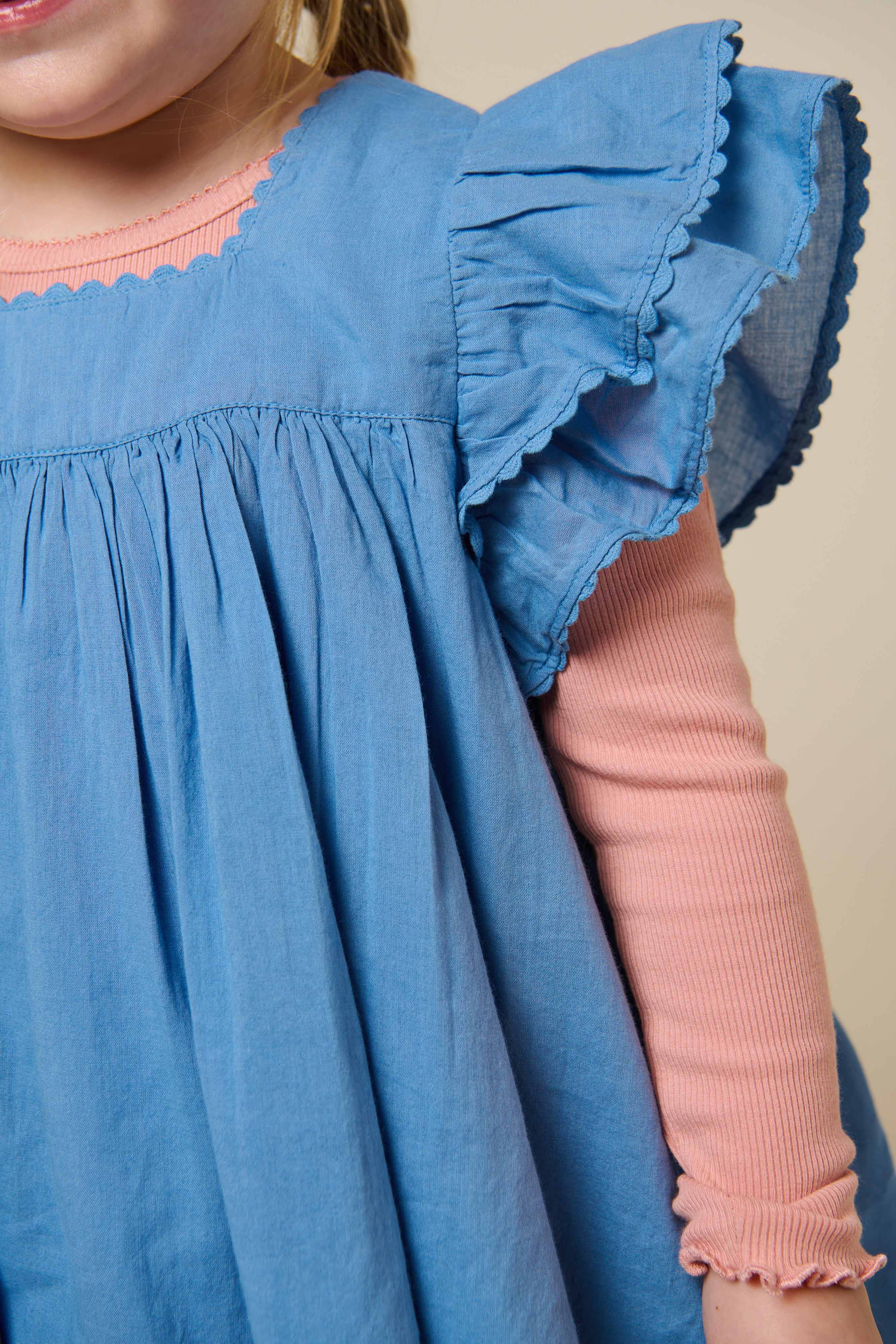 Katoenen jurk met Ric Rac Ruche - Kids - Dusty Blue | 101036 Alma