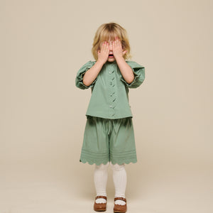 Poplinshorts met Geschulpte Rand - Kids - Dusty Green | 101045 Joy