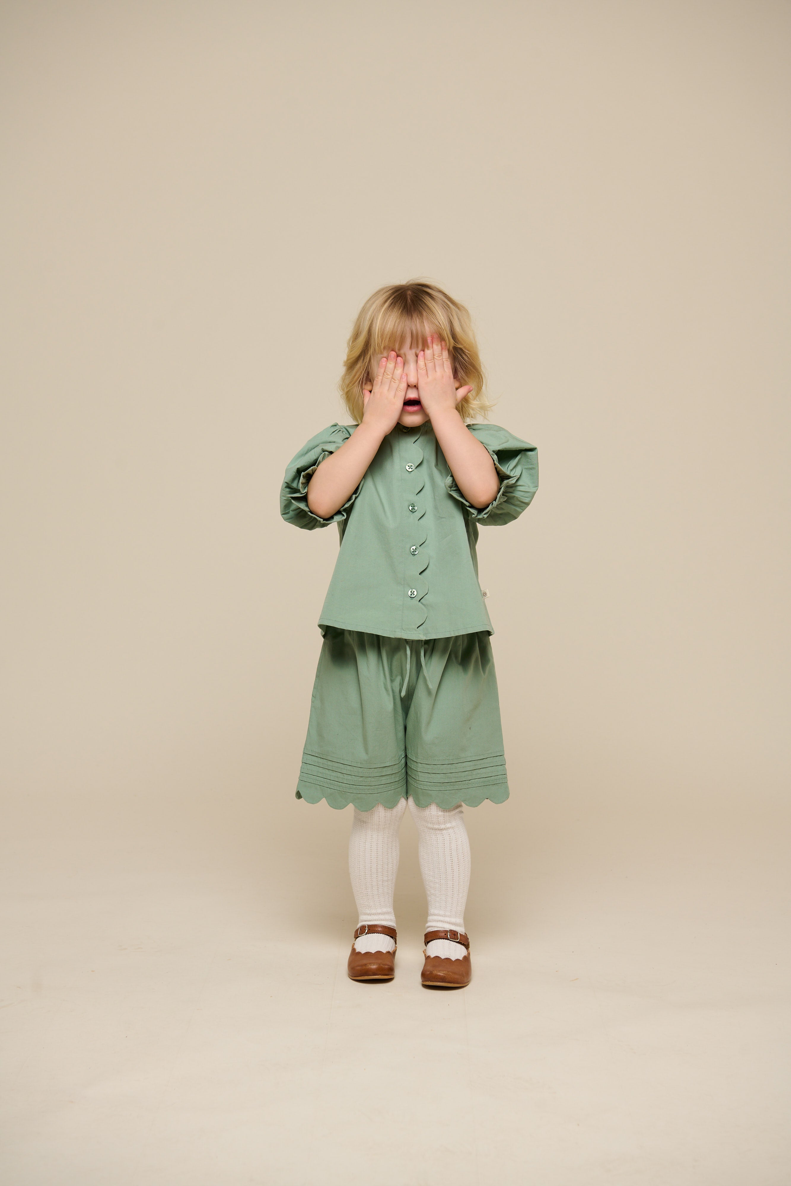Poplinshorts met Geschulpte Rand - Kids - Dusty Green | 101045 Joy