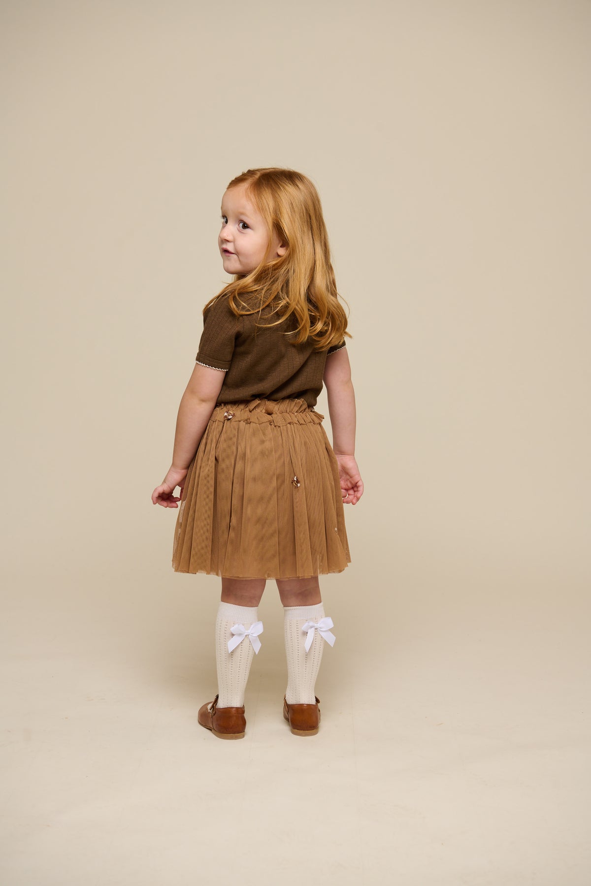 Pointelle T-shirt met contrasterende picot - Kids - Dark Brown | 101291 Drew