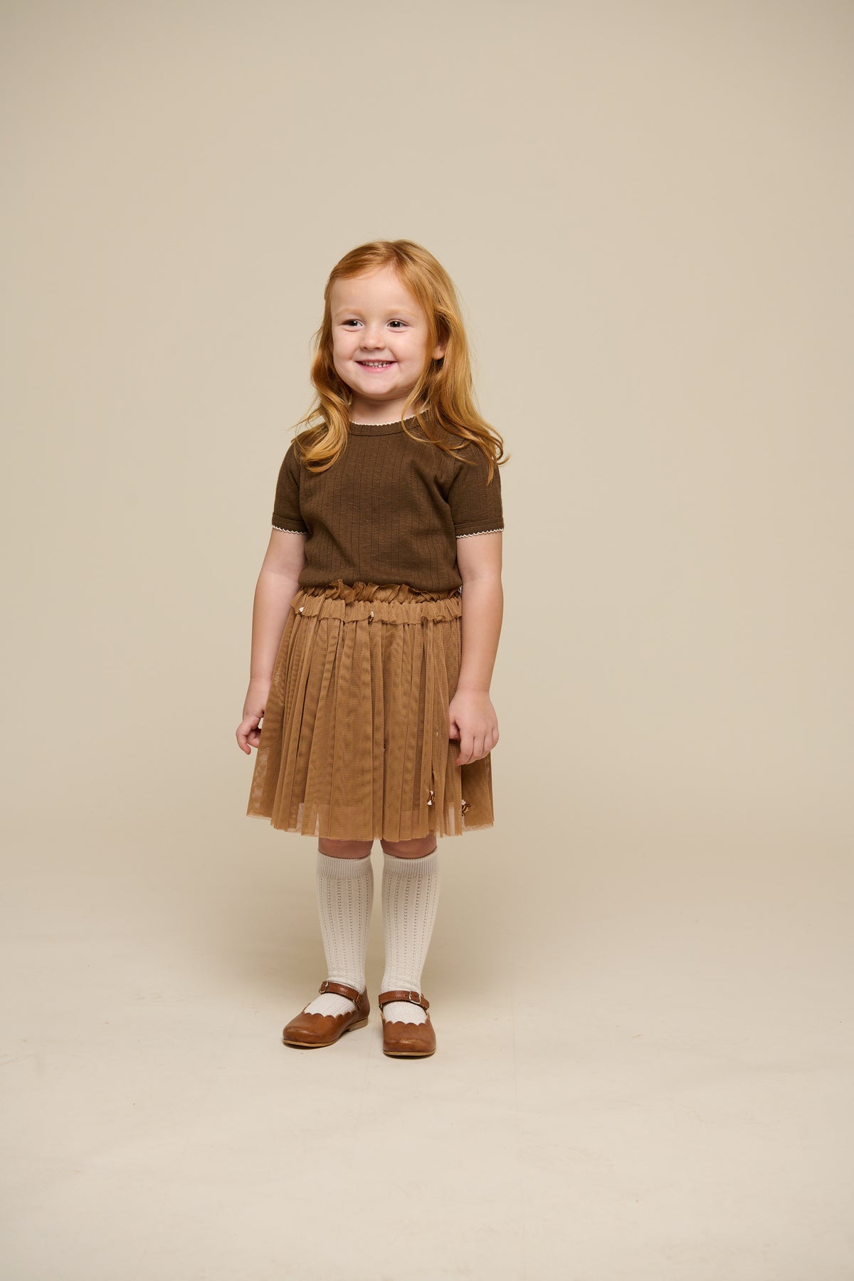 Pointelle T-shirt met contrasterende picot - Kids - Dark Brown | 101291 Drew
