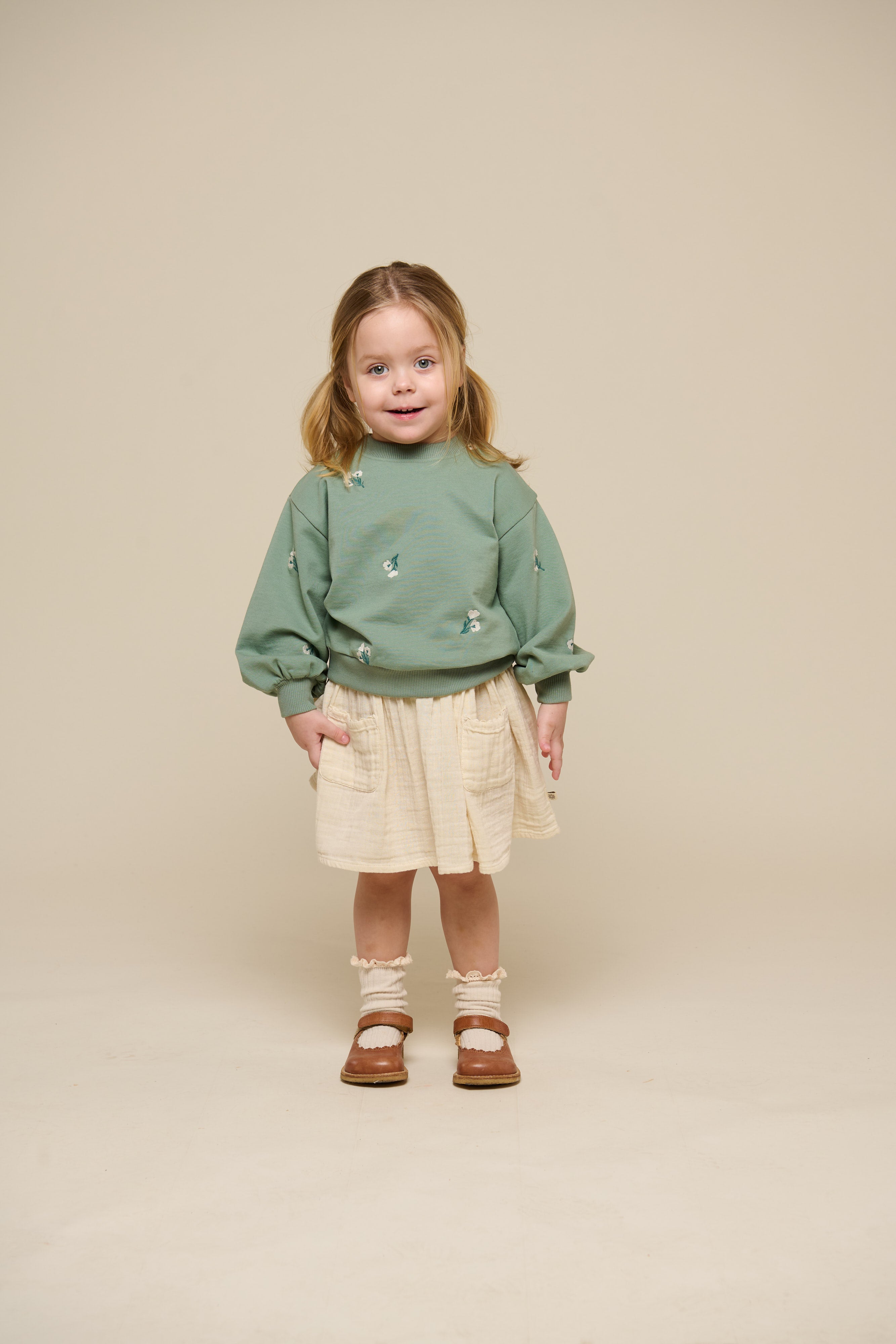 Geborduurd Crewneck Sweatshirt - Kids - Dusty Green | 101211 Kimber