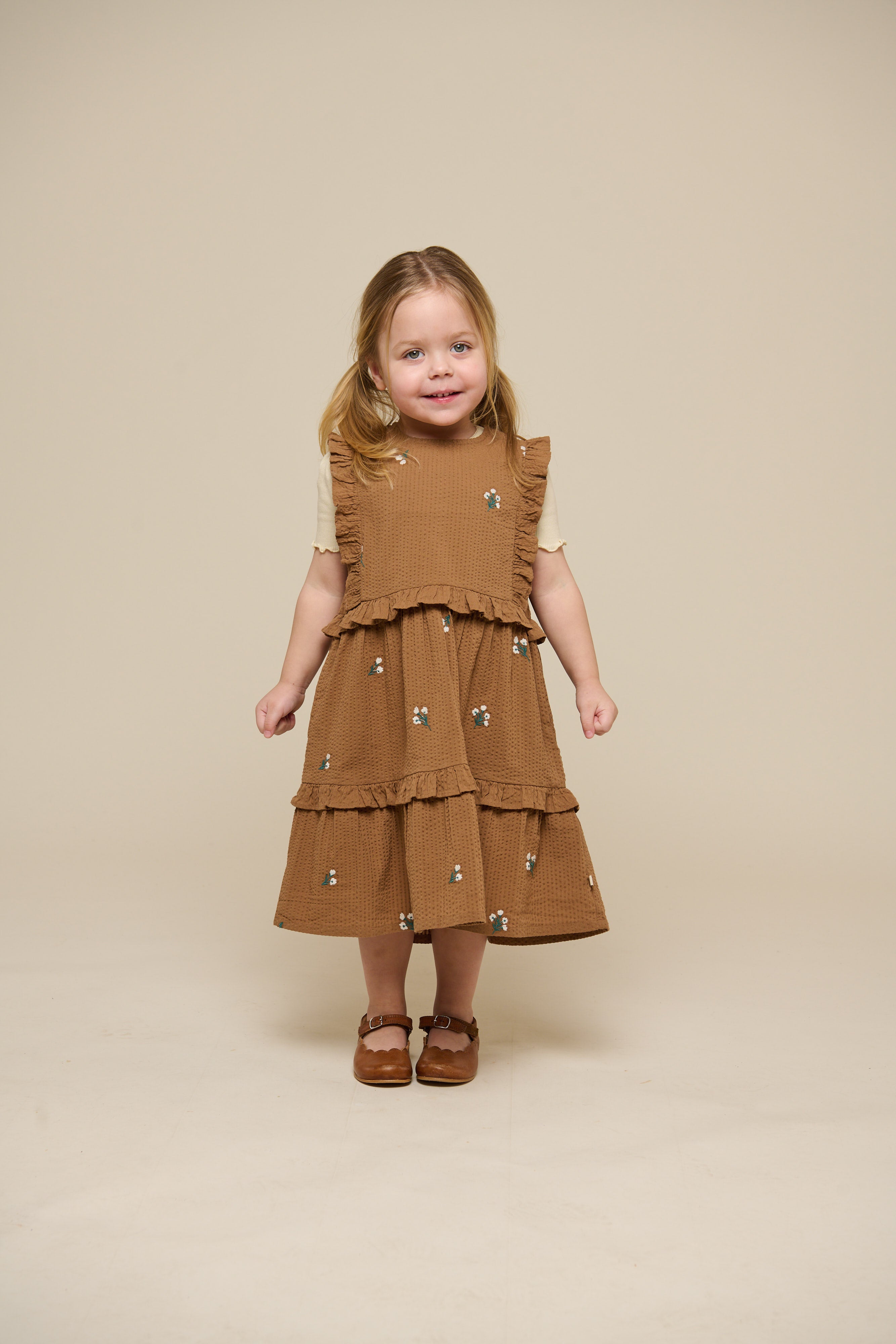 Geborduurde seersucker jurk - Kids - Coconut | 100978 Nora