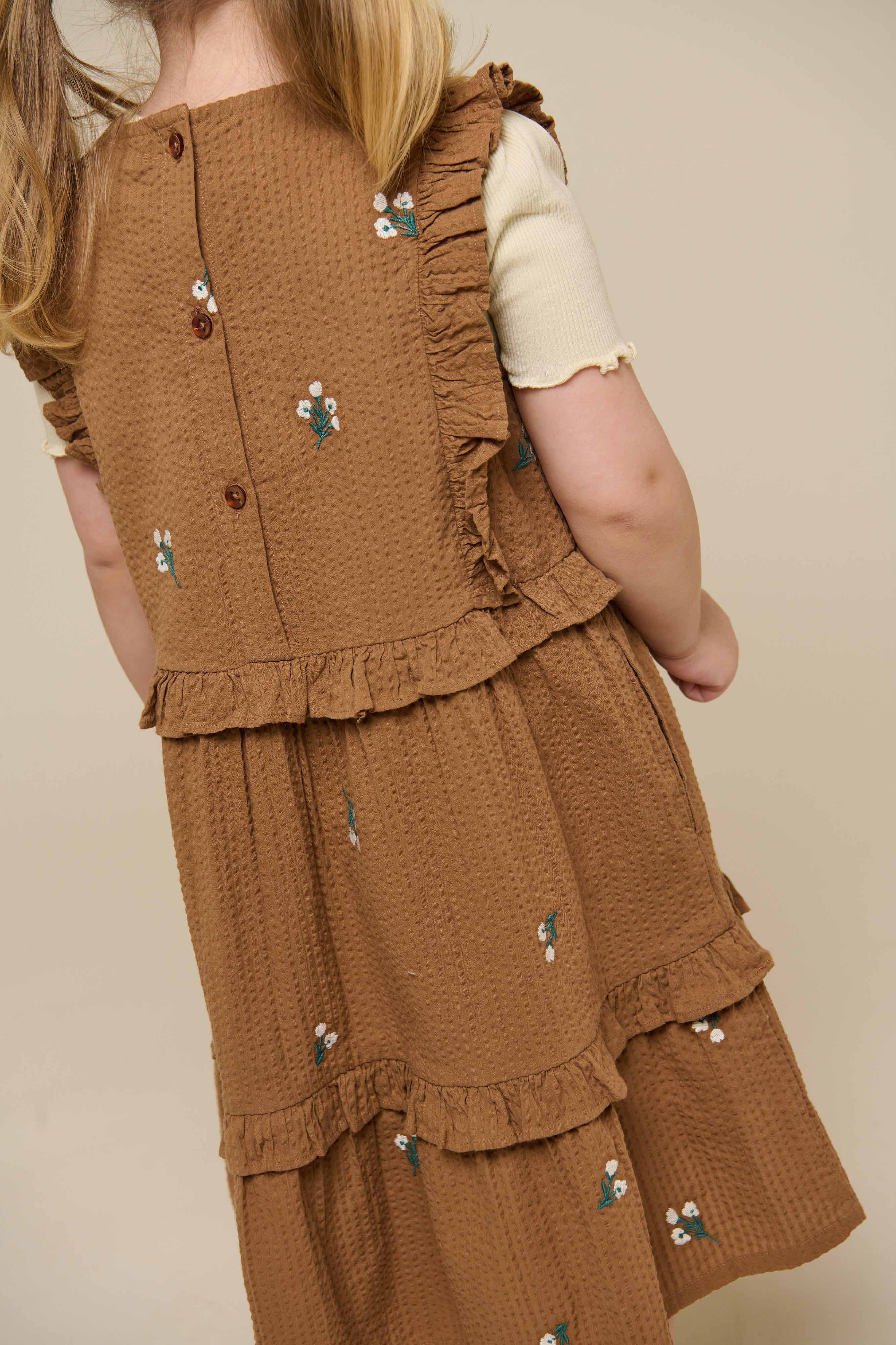 Geborduurde seersucker jurk - Kids - Coconut | 100978 Nora