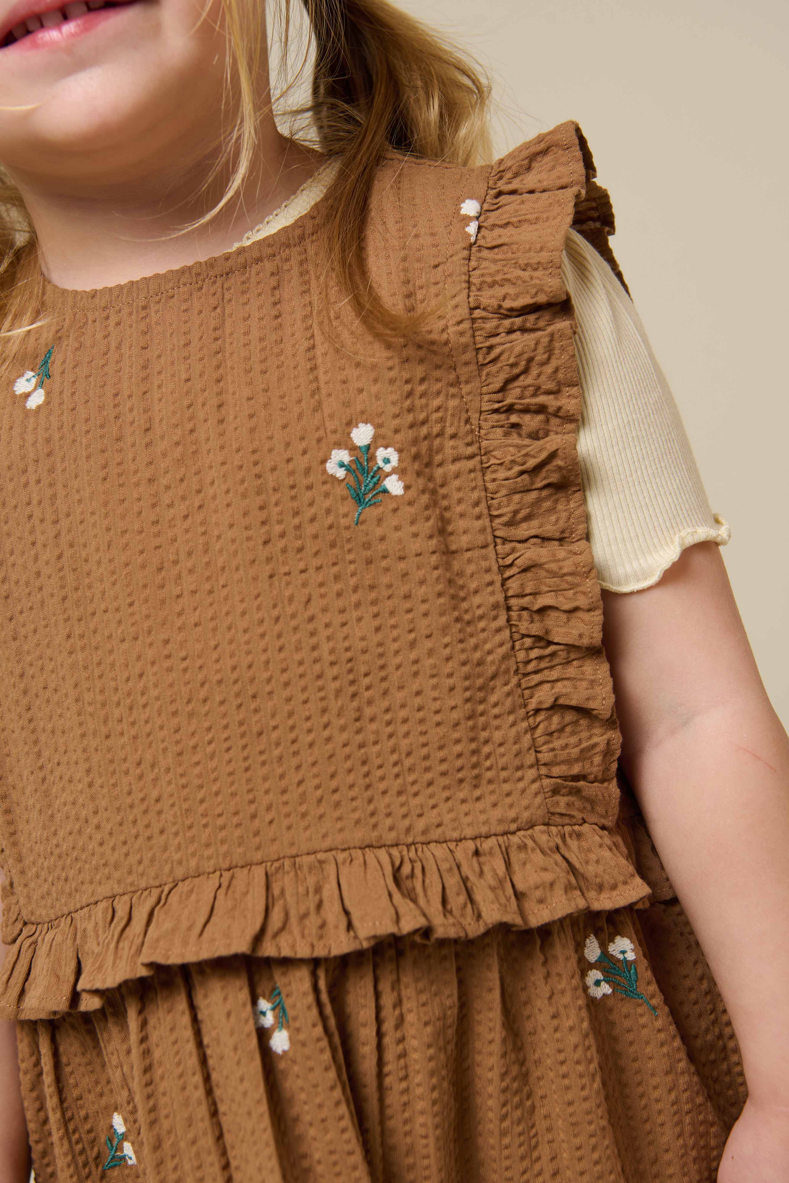 Geborduurde seersucker jurk - Kids - Coconut | 100978 Nora