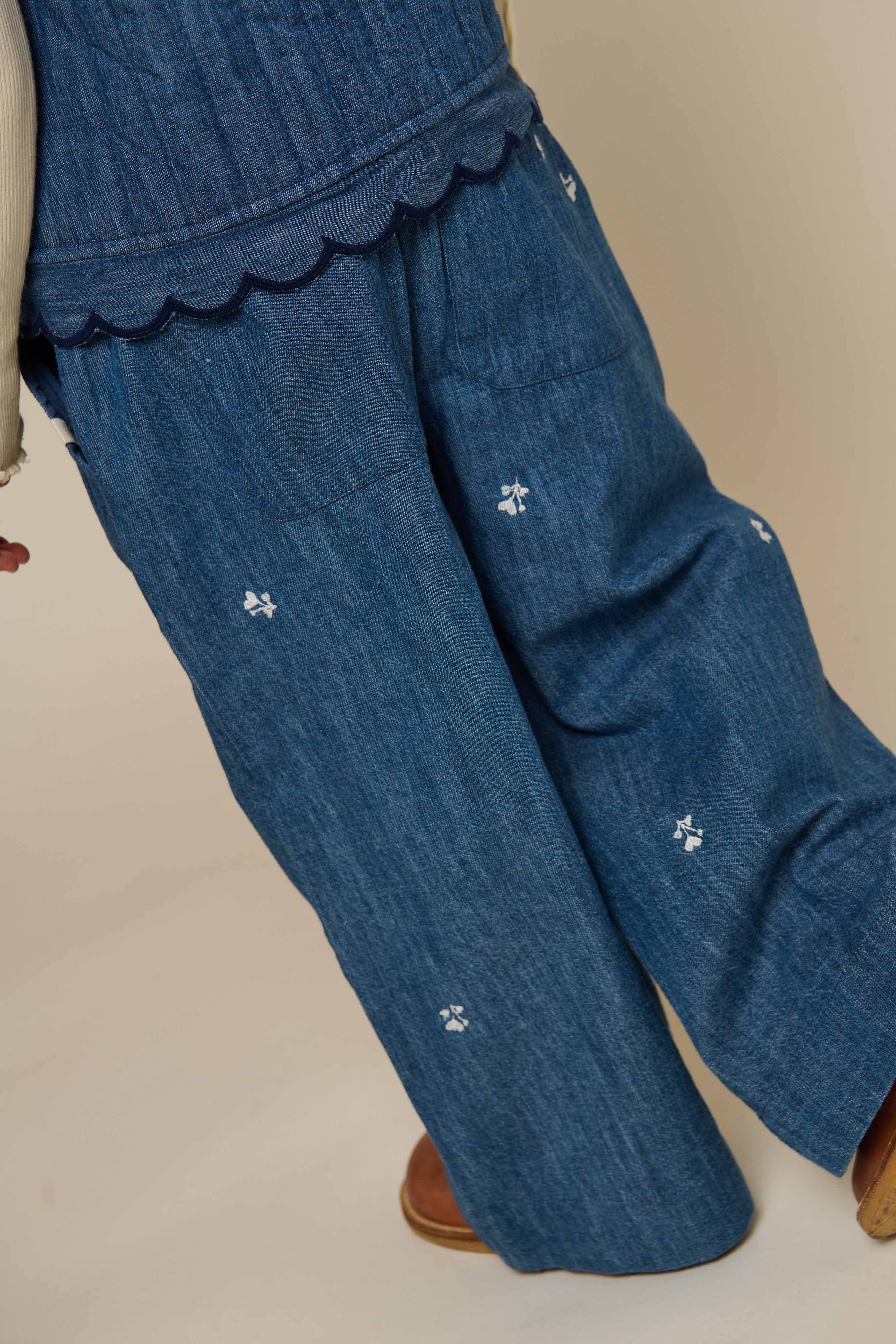 Geborduurde Lichte Denim Broek - Kids - Blue Denim | 101050 Isabella